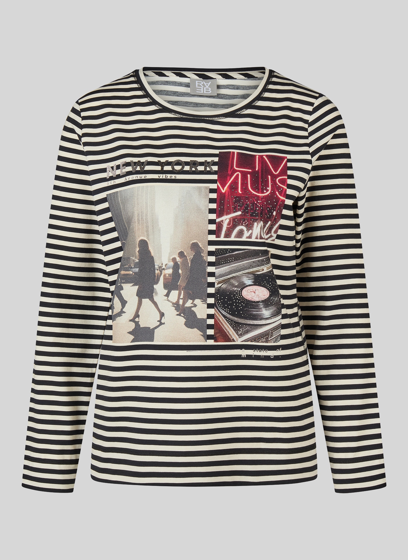Rabe Langarmshirt im Streifen-Design und mit Print