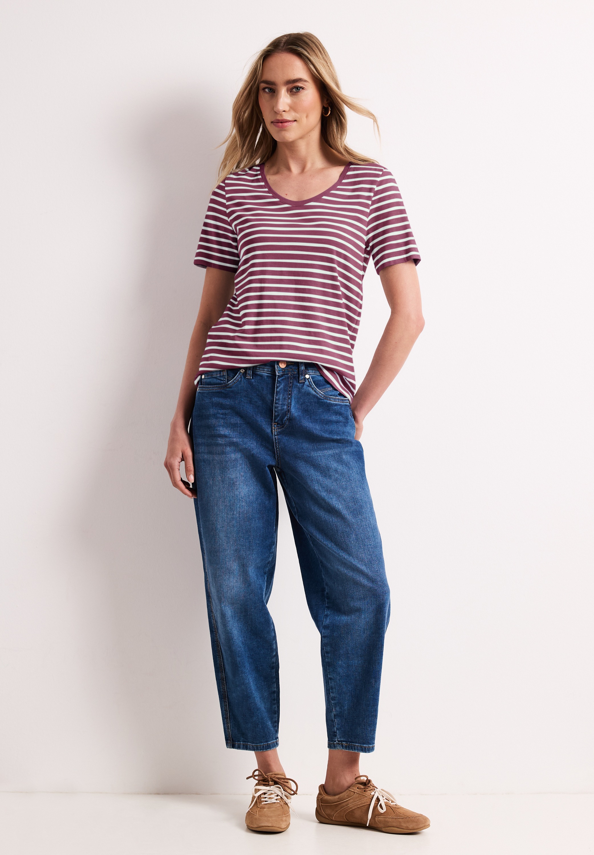 STREET ONE T-Shirt mit abgerundetem V-Ausschnitt