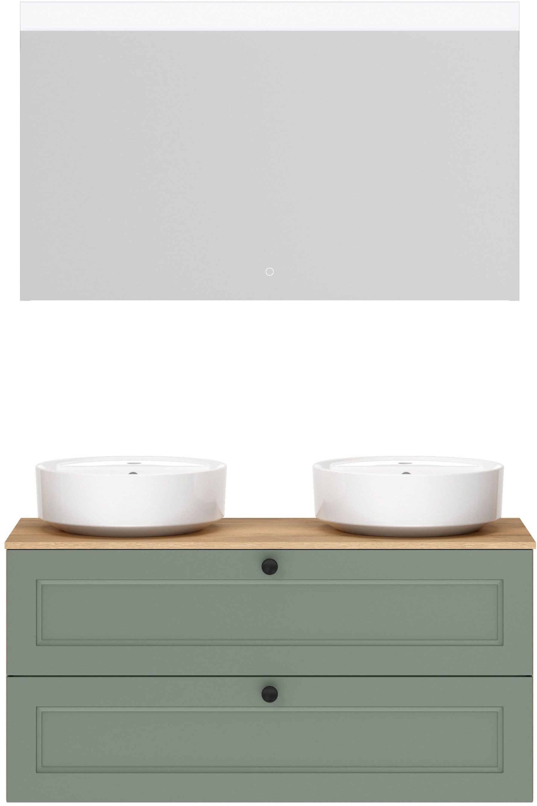 nobilia "Cascada" Set, inkl. 2 Aufsatzwaschbecken und beleuchtetem Spiegel mit Touch-Sensor, 4 Stk. tlg.