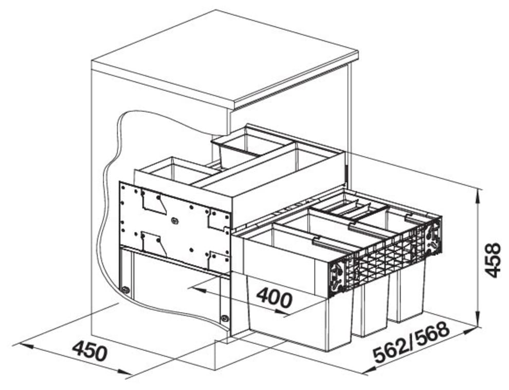 Blanco Mülltrennsystem »Select II XL 60/4« 4 Behälter Orga, Kunststoff, Stahlblech, 600 mm Untermass