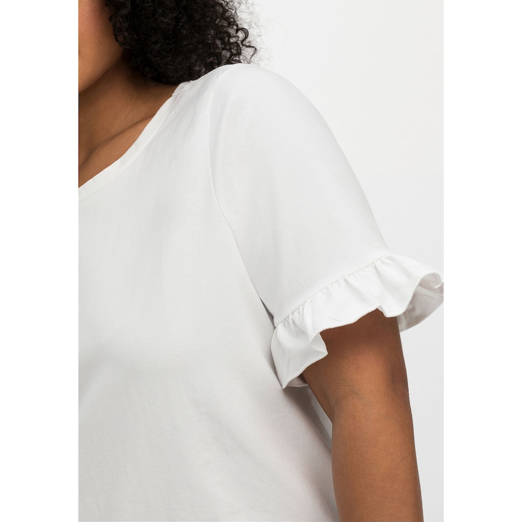 sheego by Joe Browns Rundhalsshirt »Große Größen« mit Rüsche am Arm leicht  transparent