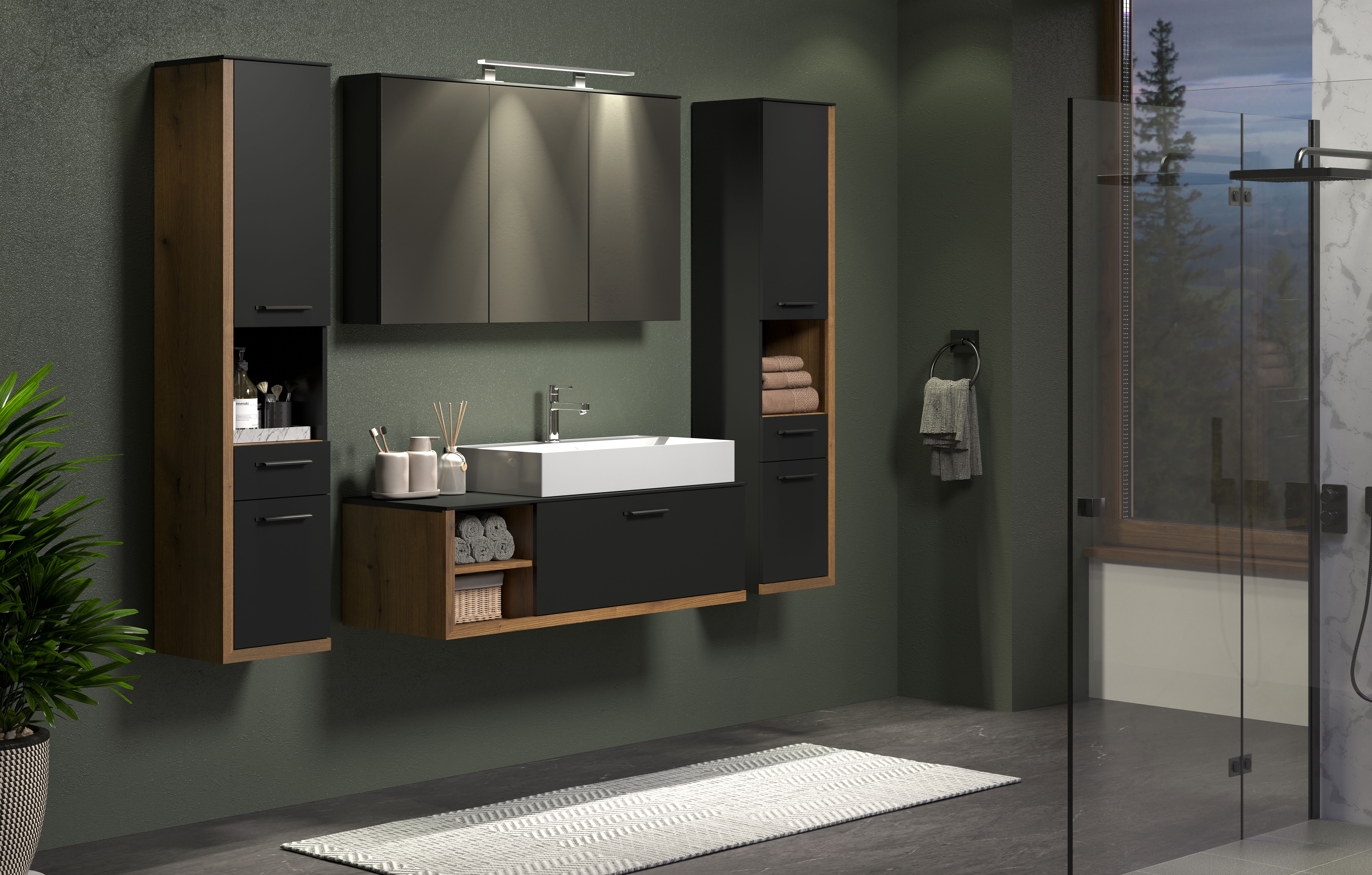 INOSIGN Badmöbel-Set »Premont«, (4 St.), Hängende, elegante Badezimmermöbel mit Mineralguss-Aufsatzwaschbecken
