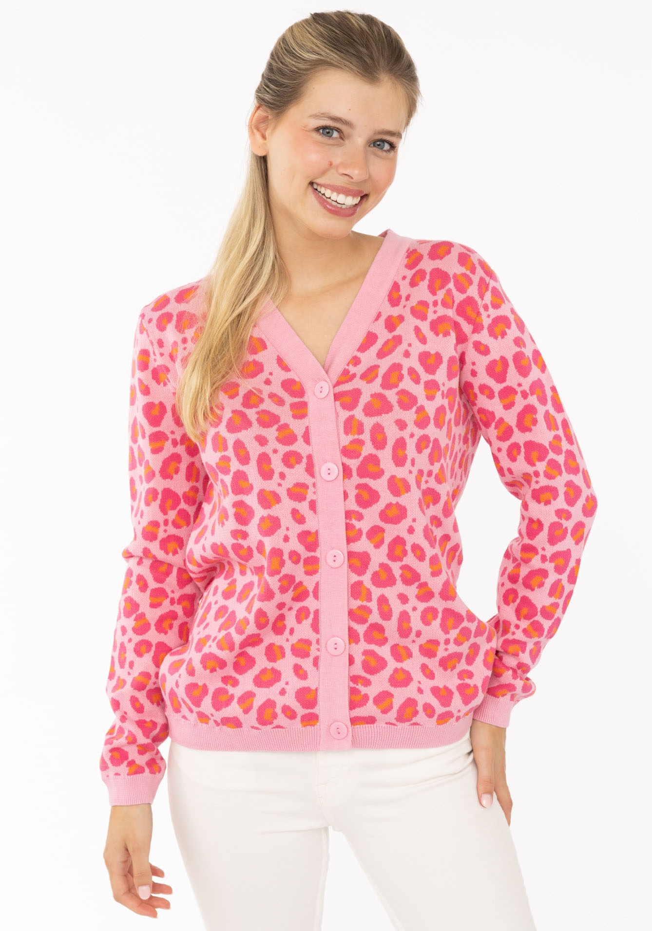 Zwillingsherz Strickjacke ""Gestrickter-Leo"" mit Knöpfen, mit Leomuster aus reiner Baumwolle