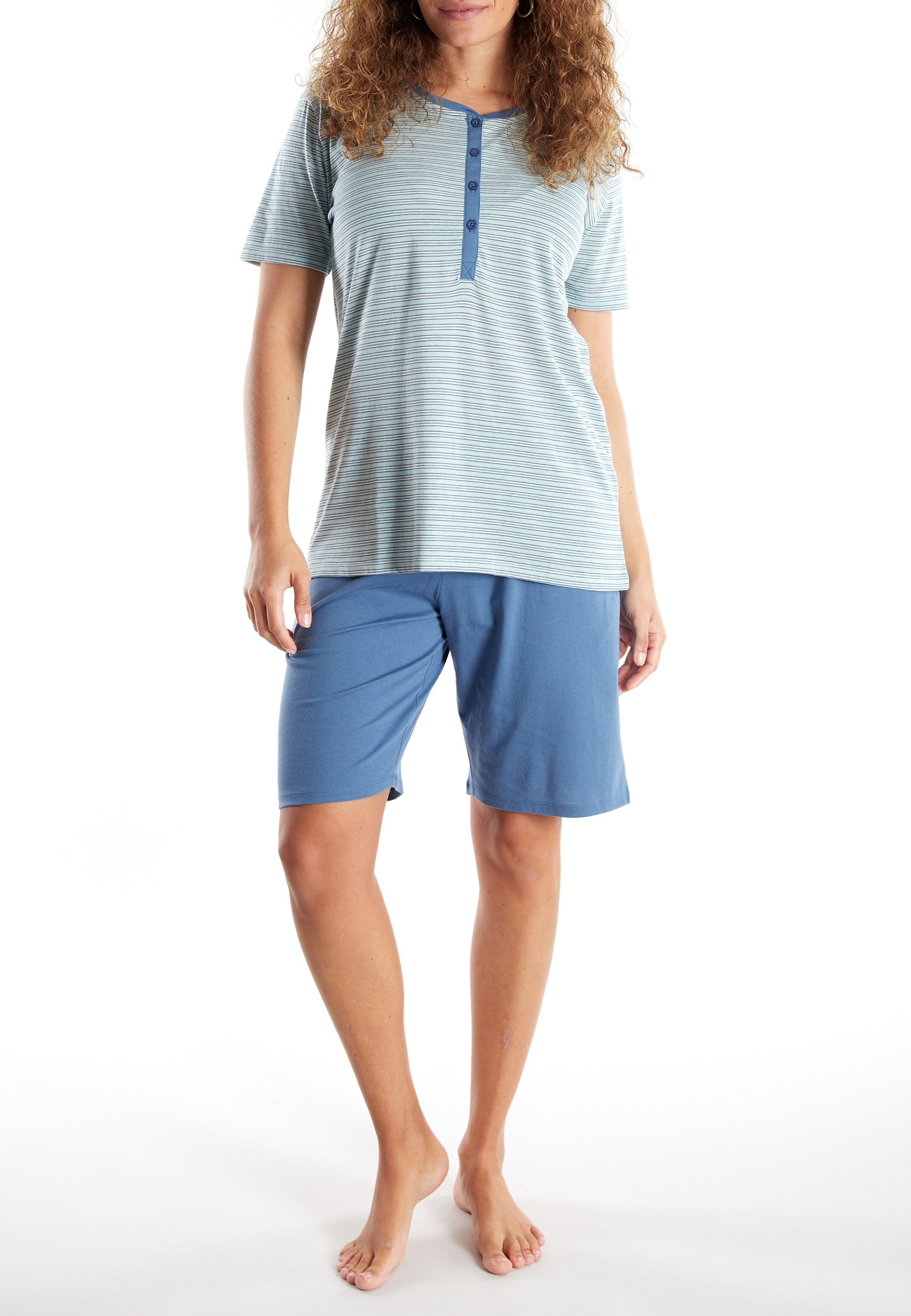 GÖTZBURG Shorty gestreift, kurz, mit Knopfleiste, Rundhalsausschnitt, Baumwollmix