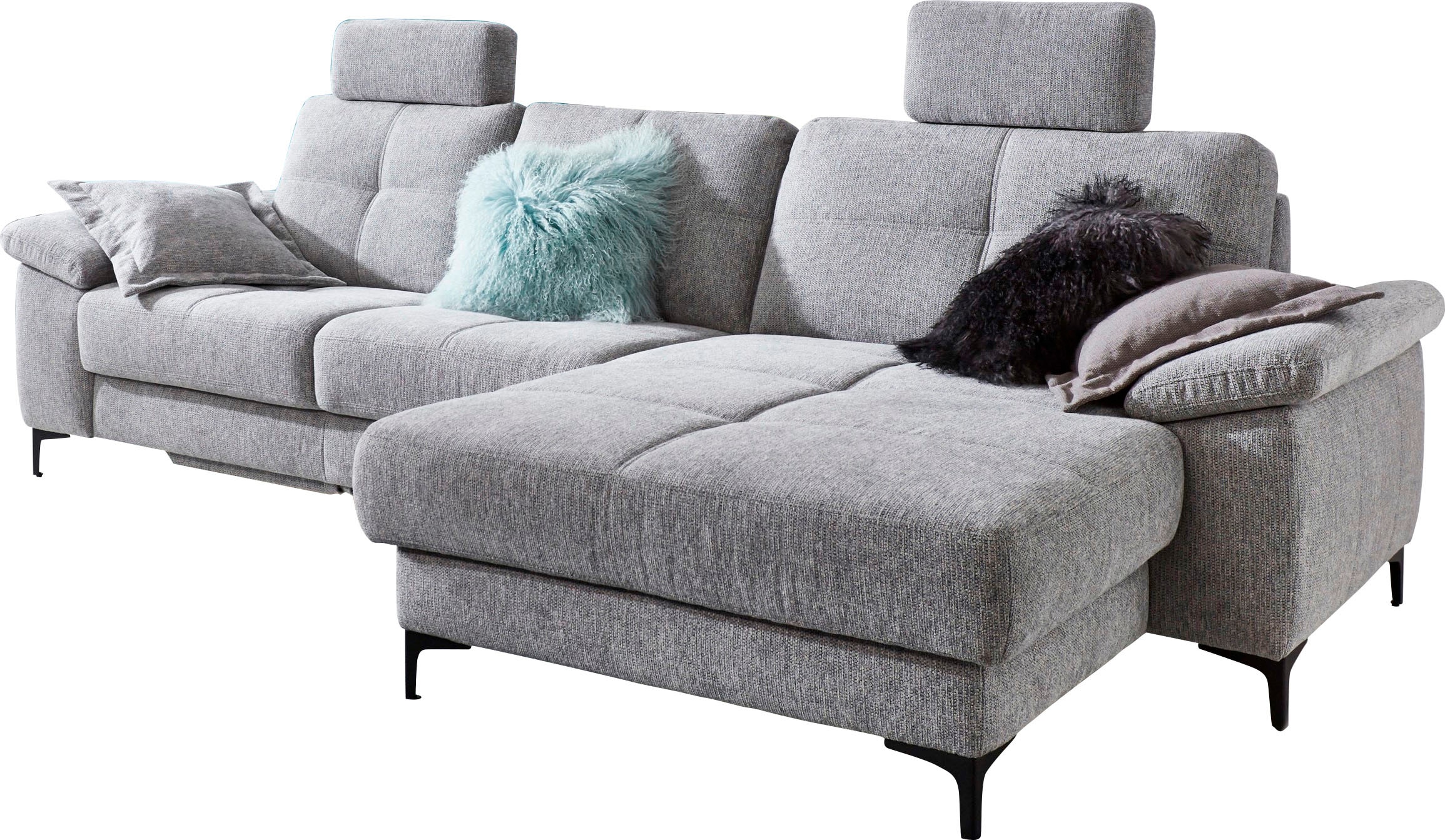 3C Carina Ecksofa "Burnaby bequem und modern, Breite 296cm, 12cm hoher Fuß, L-Form" 2 Kopfstützen, optional mit Schlaf- und motorischer Relaxfunktion