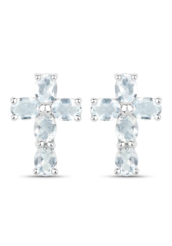 Paar Ohrstecker »925-Sterling Silber rhodiniert Glänzend Aquamarine hellblau«