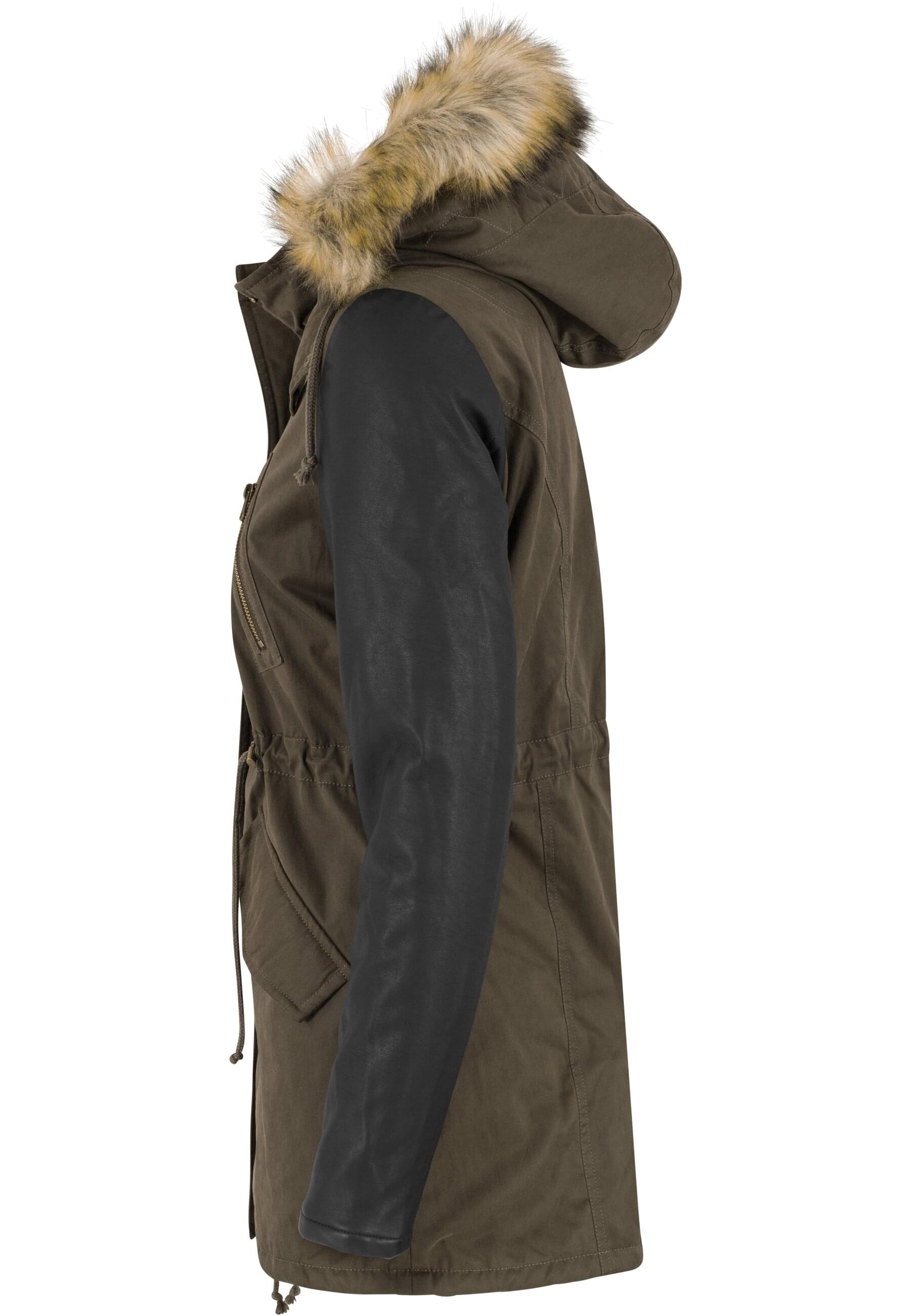 URBAN CLASSICS Parka »Urban Classics Damen Ladies Synthetic Leather Sleeve Parka«, (1 St.), mit Kapuze