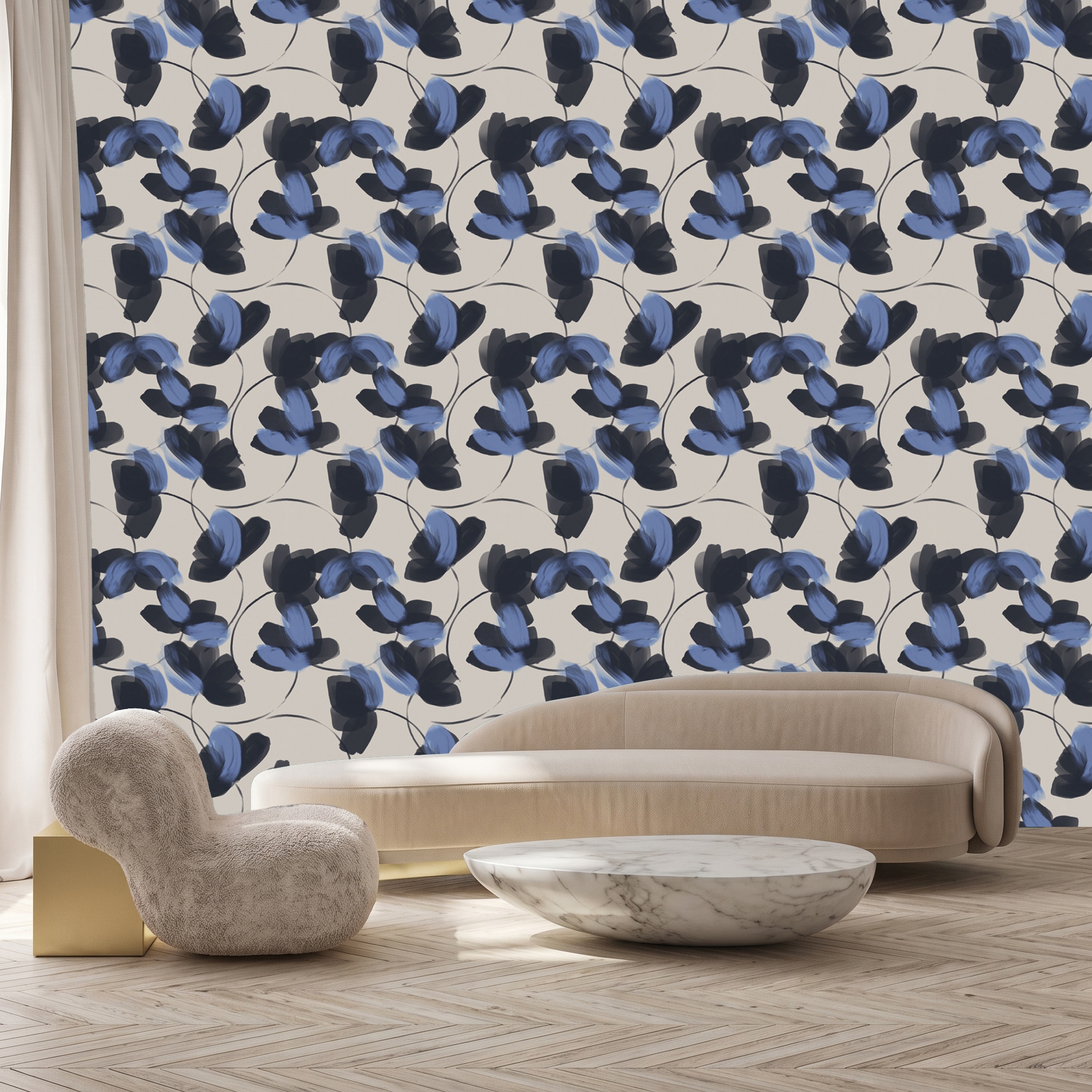 queence 3D-Tapete »Blaue Blüten, selbstklebendes Wandpaneel« Motiv | bedruckt | mehrfarbig texturiert 60 x 250 cm Fototapete, Mustertapete, Anbringung ohne Kleister