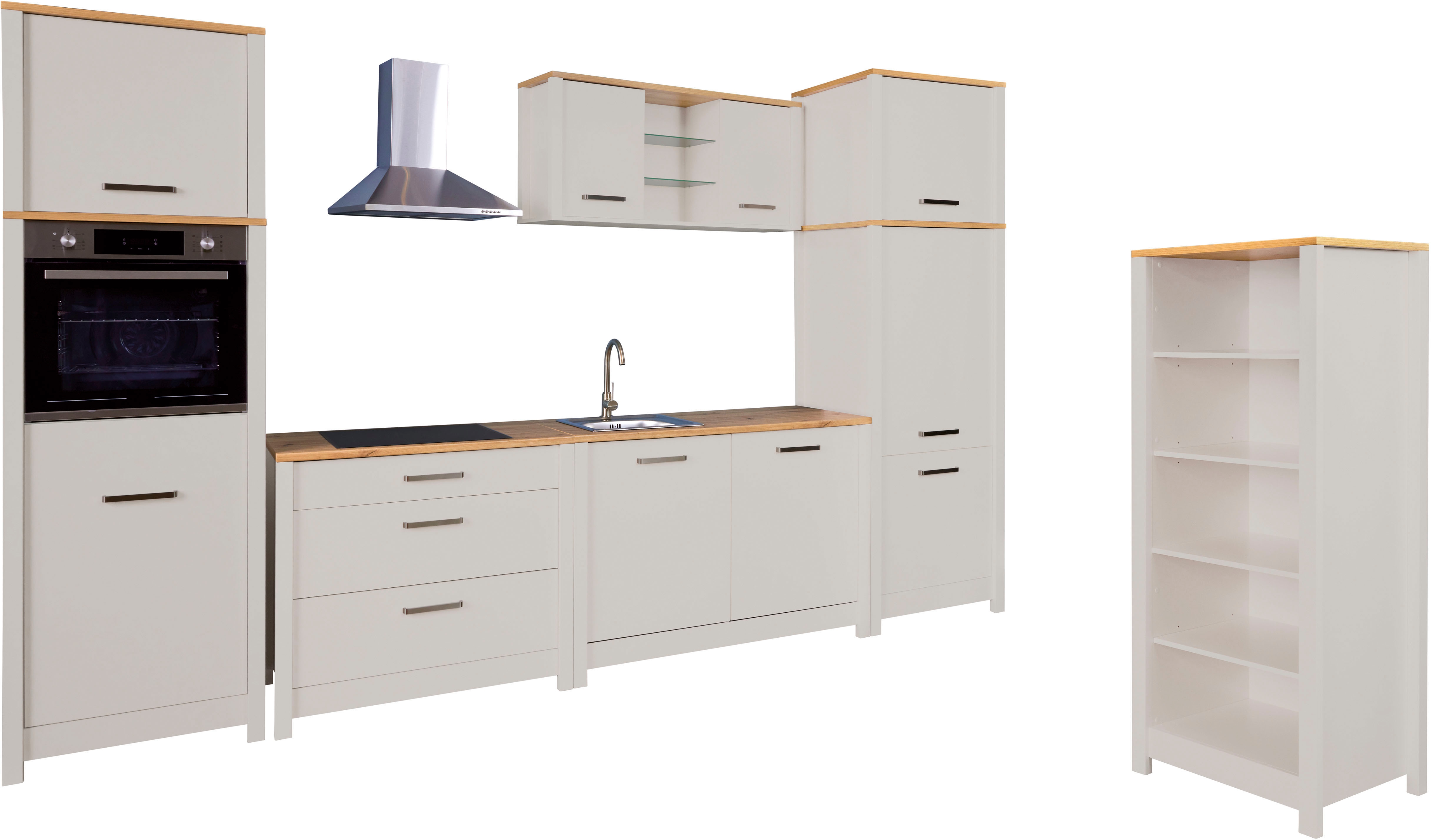 Inter Link Küchenzeile "Pienza, Einbauküche, Küchenblock, Küchenmodul, Kompaktküche" Ohne E-Geräte für Spülmaschine Kochfeld Backofen Kühlschrank B: 430 cm
