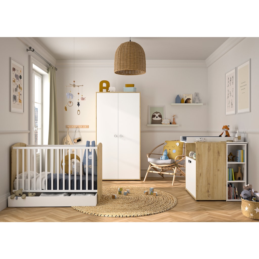 Galipette Babyzimmer-Komplettset »Arthur«, (6 St., mit Schrank, Bett mit Schubl, Wickelkommode, Wickelaufsatz und Regal)