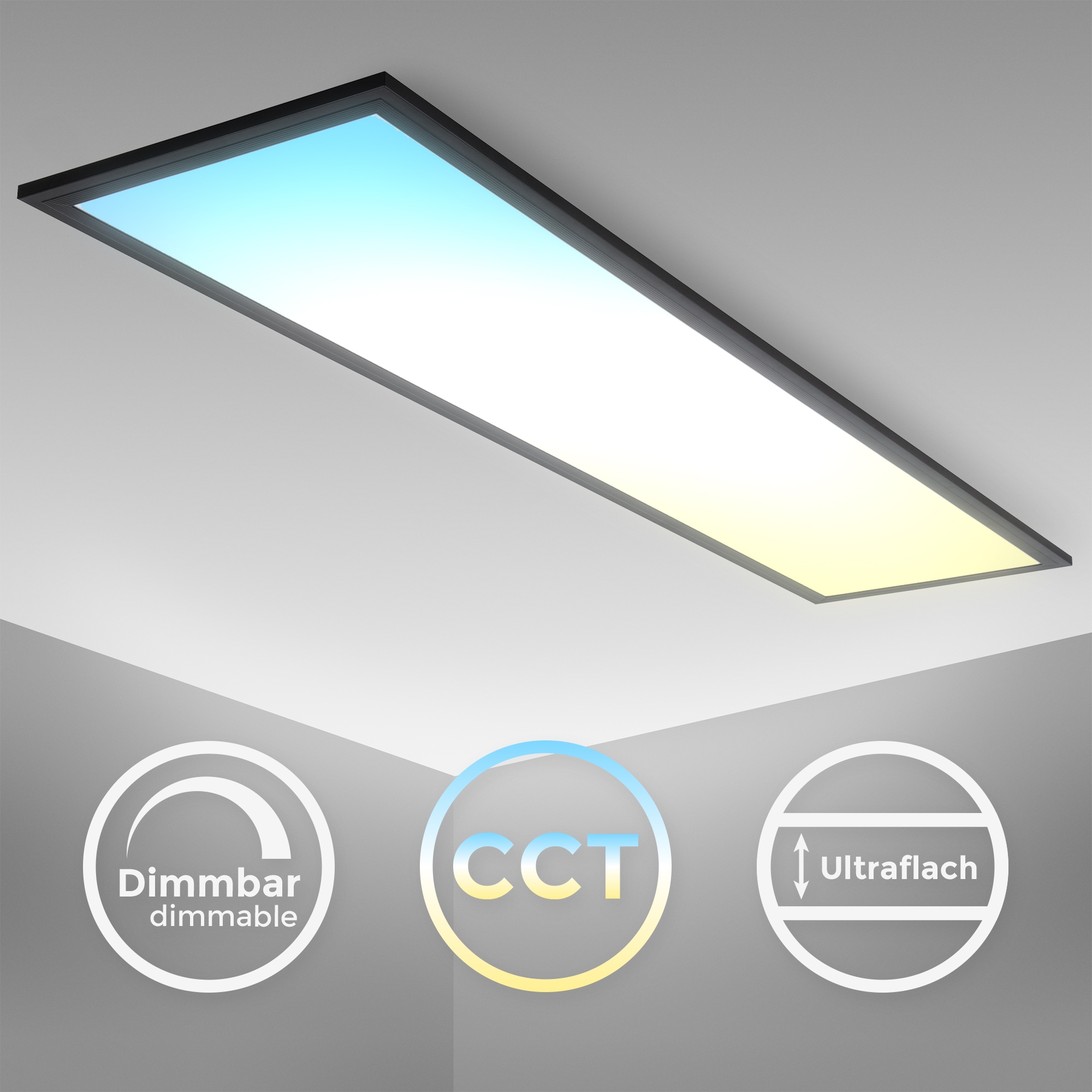 B.K.Licht LED Deckenleuchte »BKL1498 CCT Deckenlampe mit Fernbedienung, Ultraflach, LED Panel«, 1 flammig, Leuchtmittel LED-Modul | LED fest integriert, 3.000K - 6.500K, 2.600Lm, 24W, 100x25x6,5 cm, Schwarz