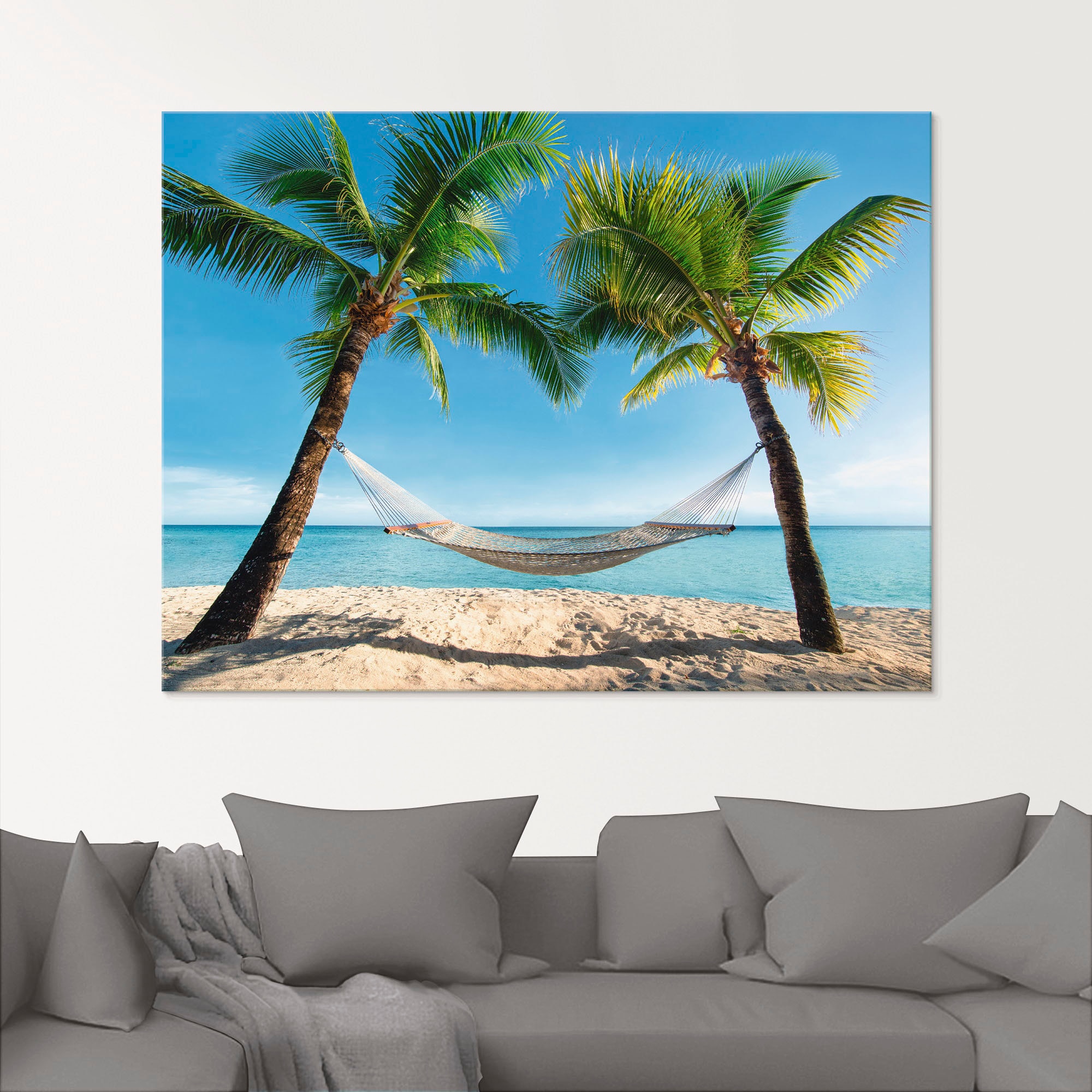 Artland Glasbild "Palmenstrand Karibik mit Hängematte" Amerika 1 Stk. tlg. günstig online kaufen