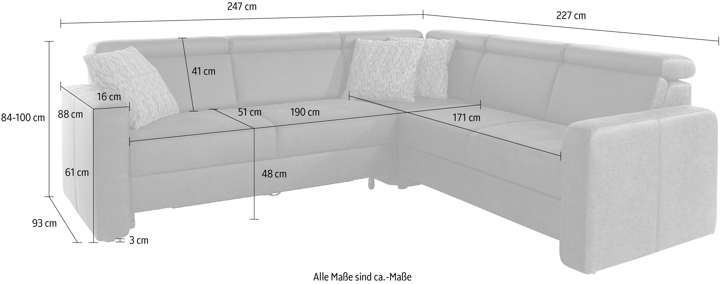 sit&more Ecksofa »Bologna L-Form«, Kopfteilverstellung, wahlweise mit Bettfunktion und Schubkasten