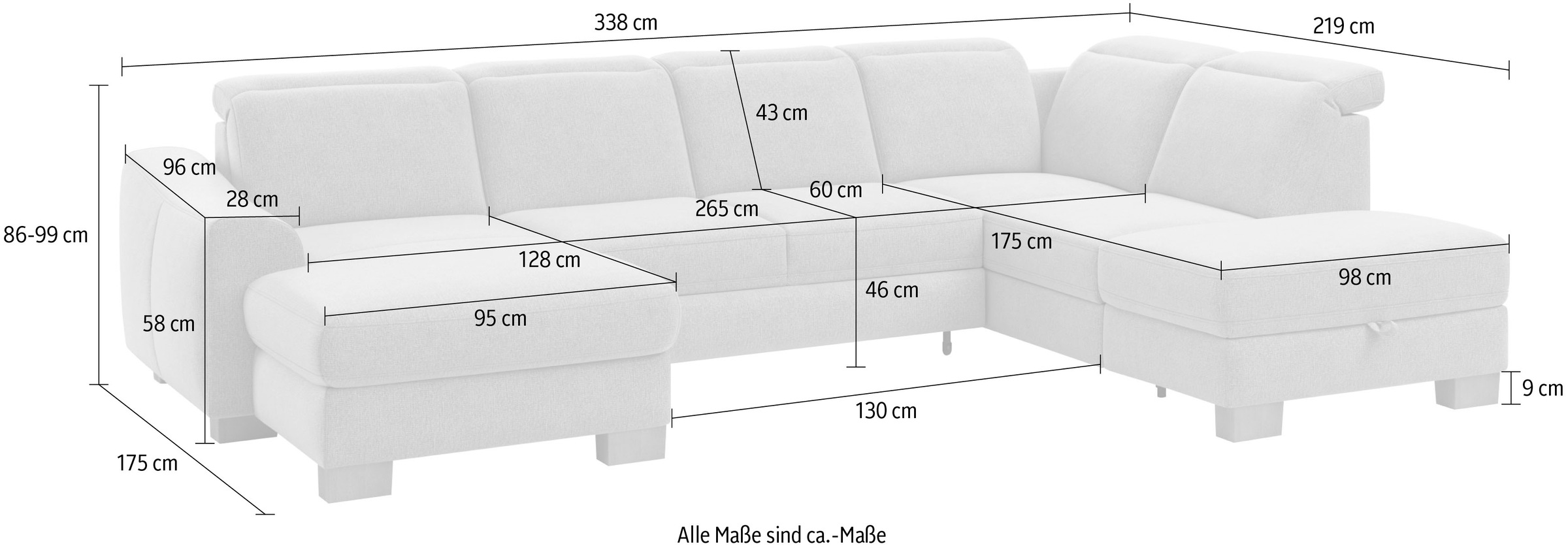 Home affaire Wohnlandschaft »Dundee U-Form«, wahlweise mit Kopfteilverstellung und zusätzlich mit Bettfunktion