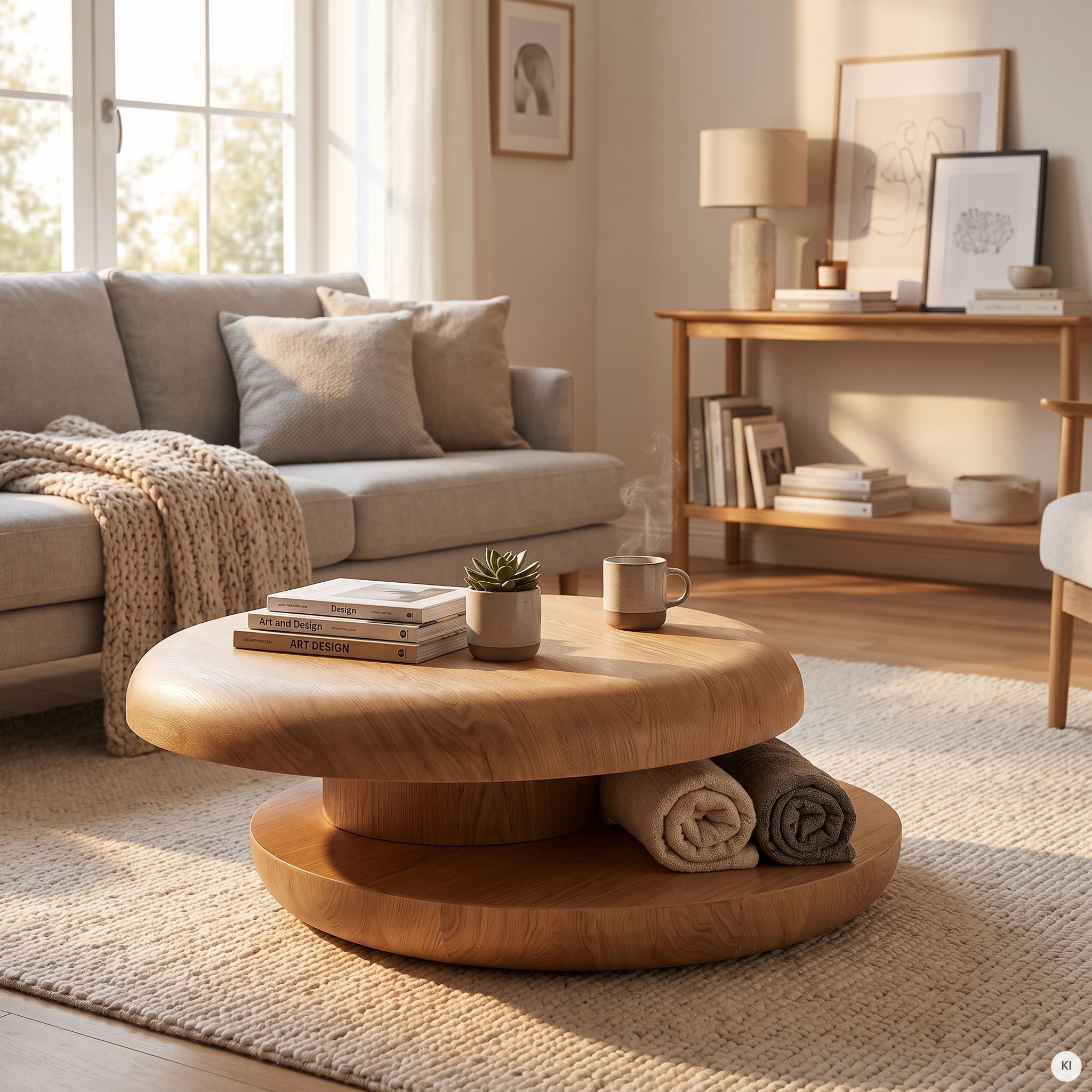 SalesFever Couchtisch "drehbar - runder Design-Wohnzimmertisch aus Holz" 1 Stk. tlg. Stilvoller & moderner Tisch mit Echtholzfurnier, Ø 90 cm