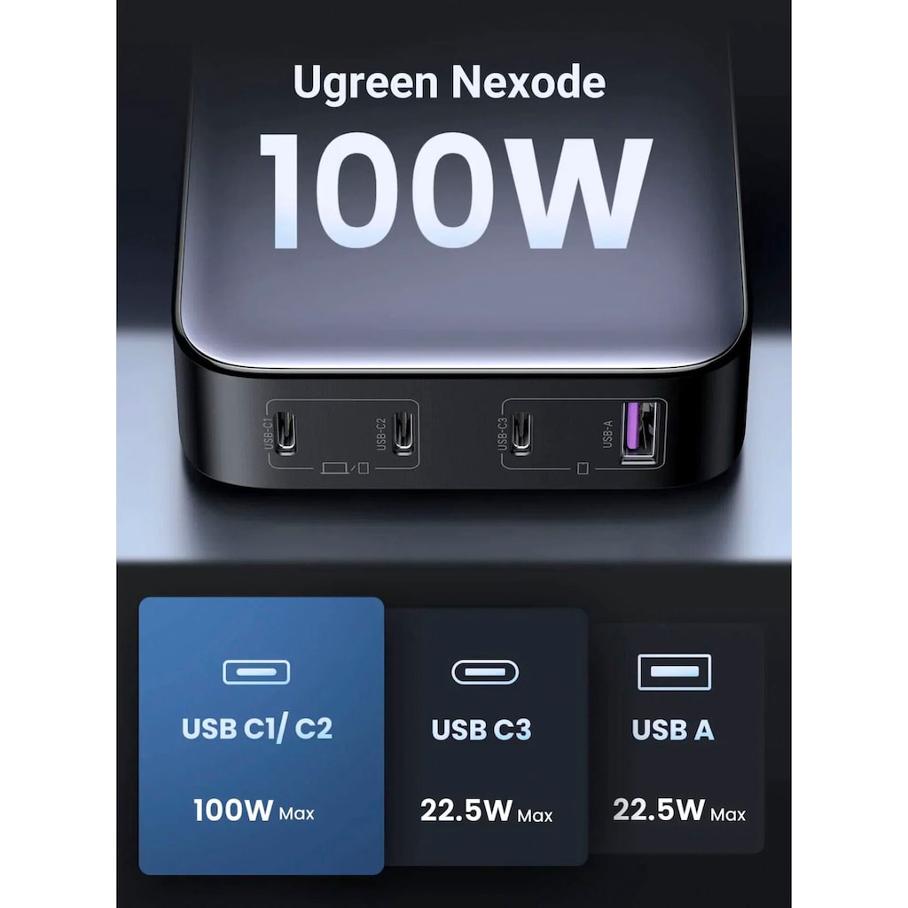 UGREEN USB-Ladegerät »Nexode 100W Desktop GaN Tech Schnellladegerät«