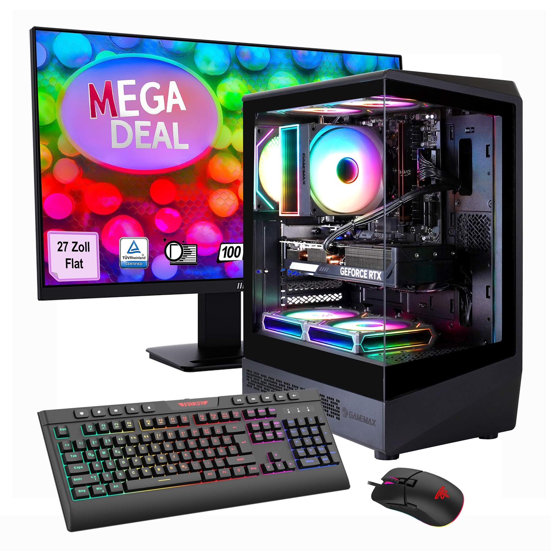 GAMEMAX PC-Komplettsystem "MegaDeal Vista COC AB 2618 Ryzen 5 7500F RTX 5060Ti 32GB DDR5 1TB SSD", Microsoft Windows 11 Home (64 Bit), 32 GB RAM