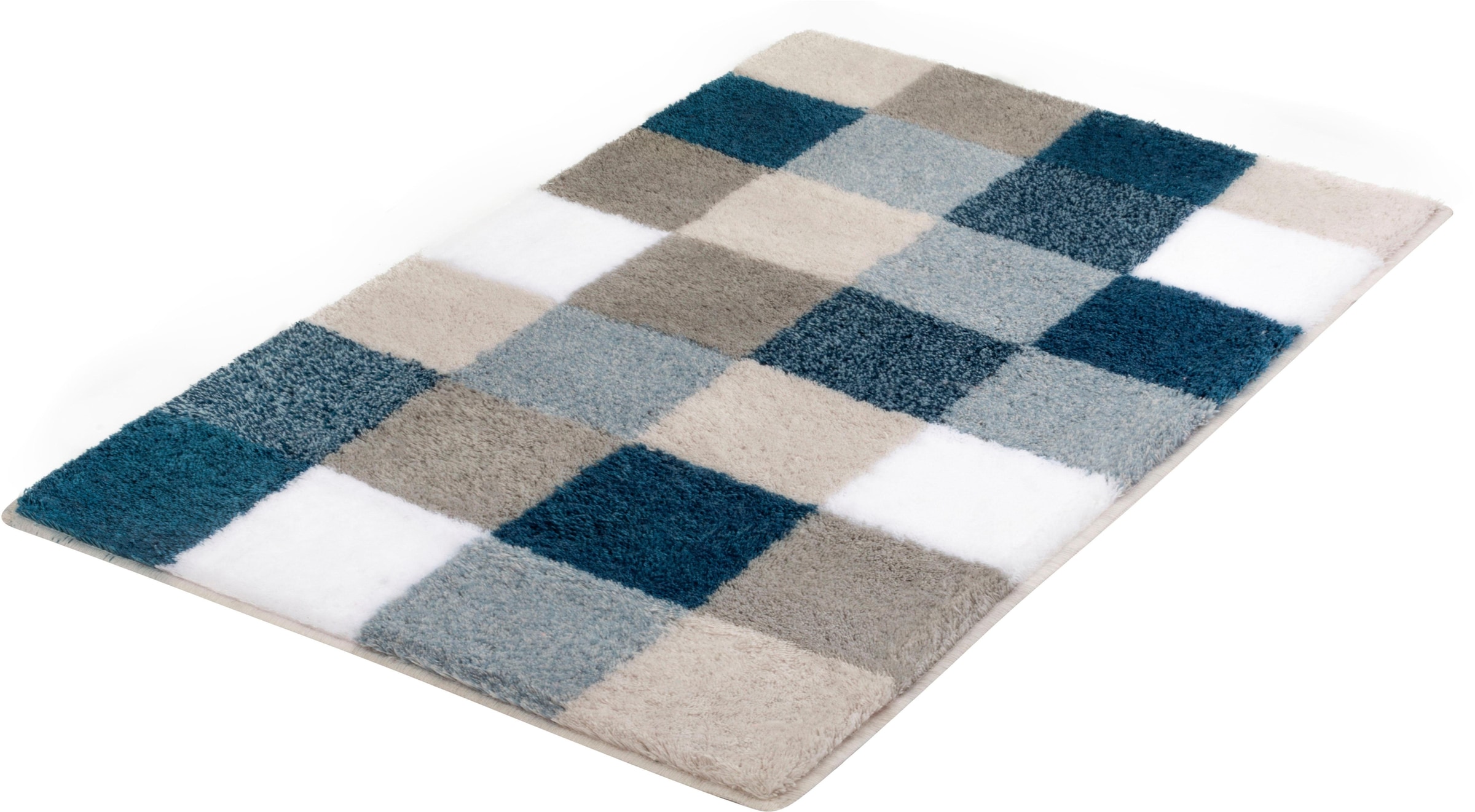 Kleine Wolke Badematte "Caro, Badvorleger, Badezimmer Teppich" Höhe 25 mm rutschhemmend beschichtet fußbodenheizungsgeeignet Badteppich, modernes Karo-Muster, Pastell-Farben, waschbar