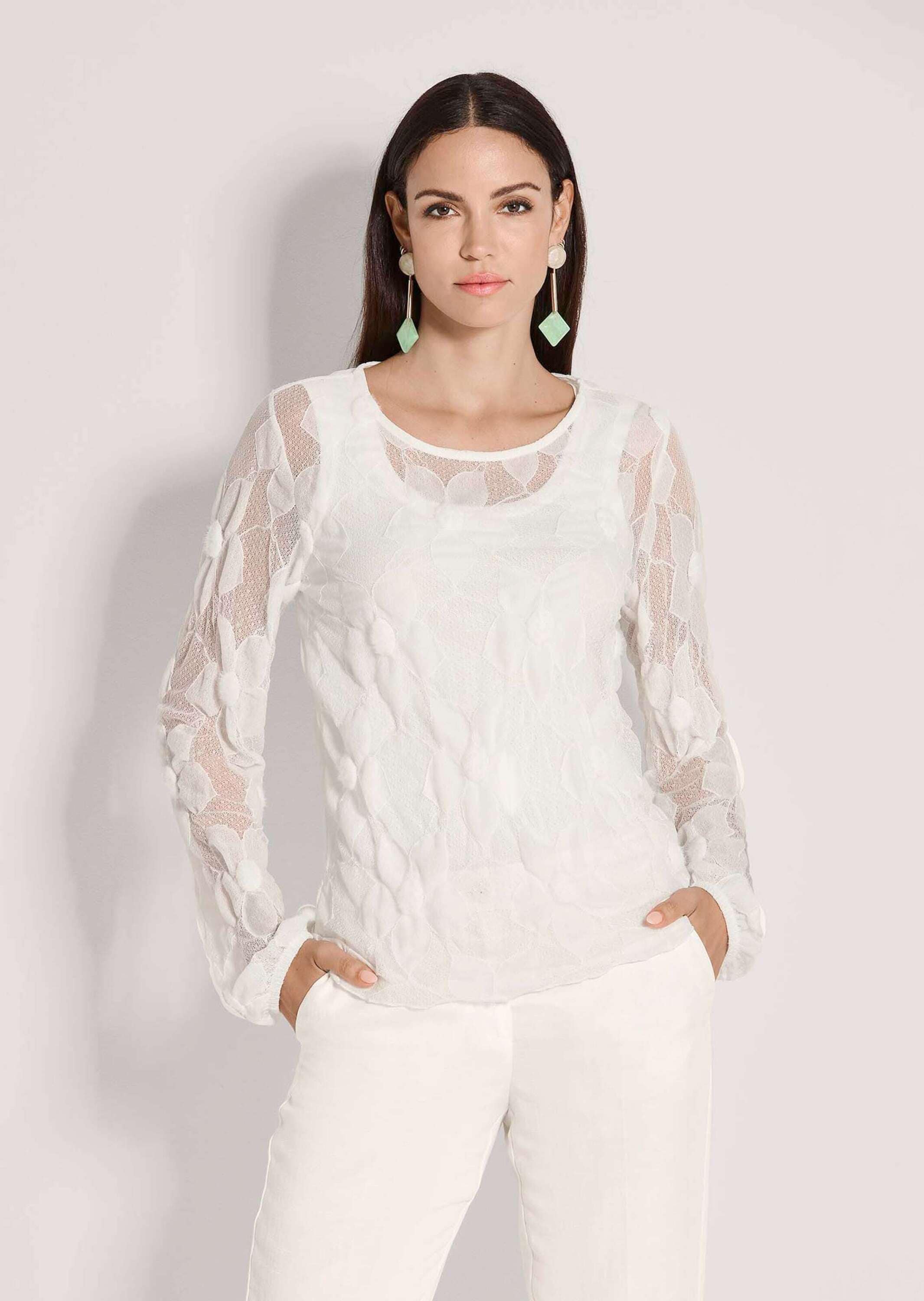 MADELEINE Langarmshirt »Spitzenbluse Elegantes Langarmshirt aus Spitze, transparent« Transparente Spitze