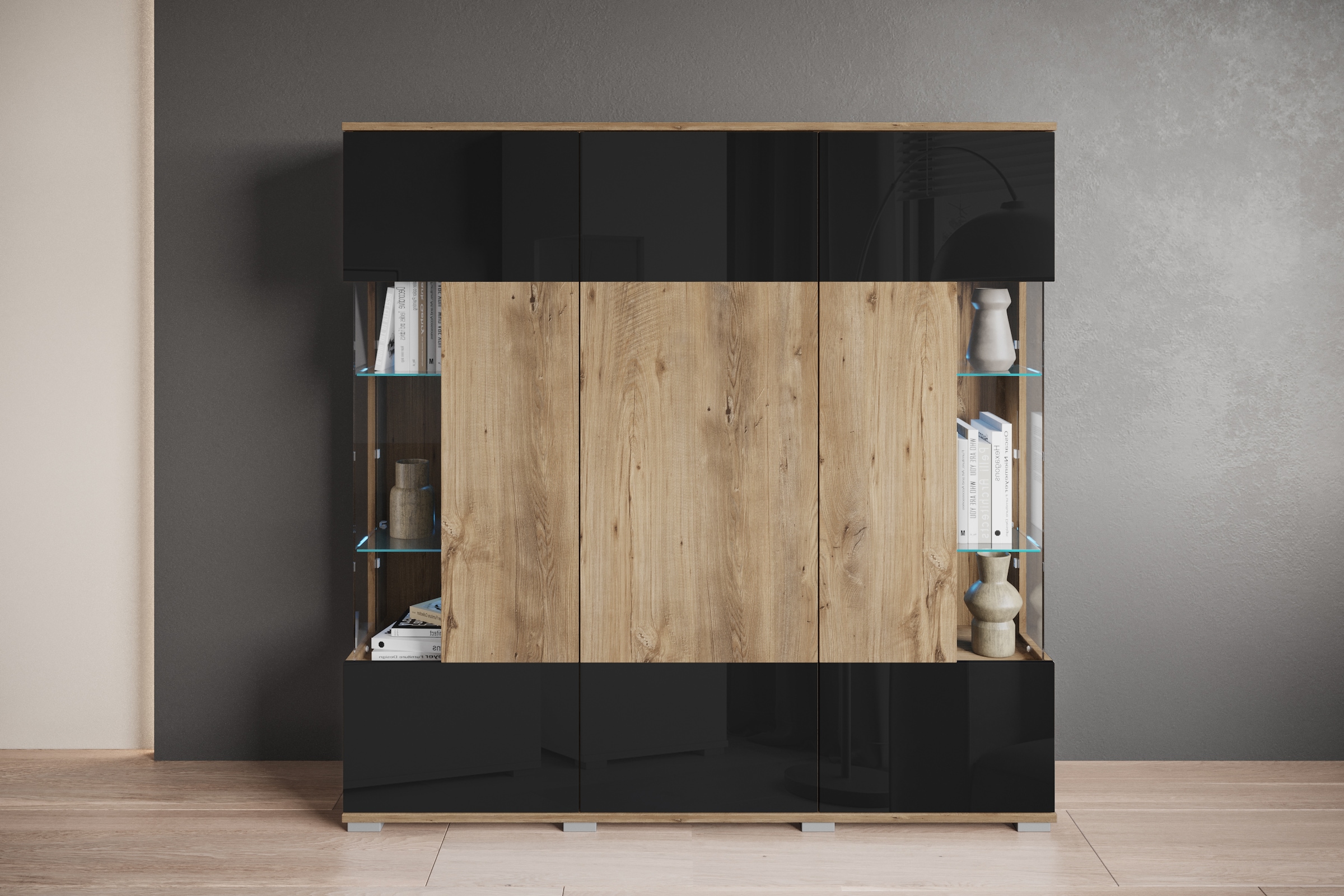 INOSIGN Highboard »Kenia«, (1 St.), Modernes Highboard, mit Glastüren, Breite 135 cm