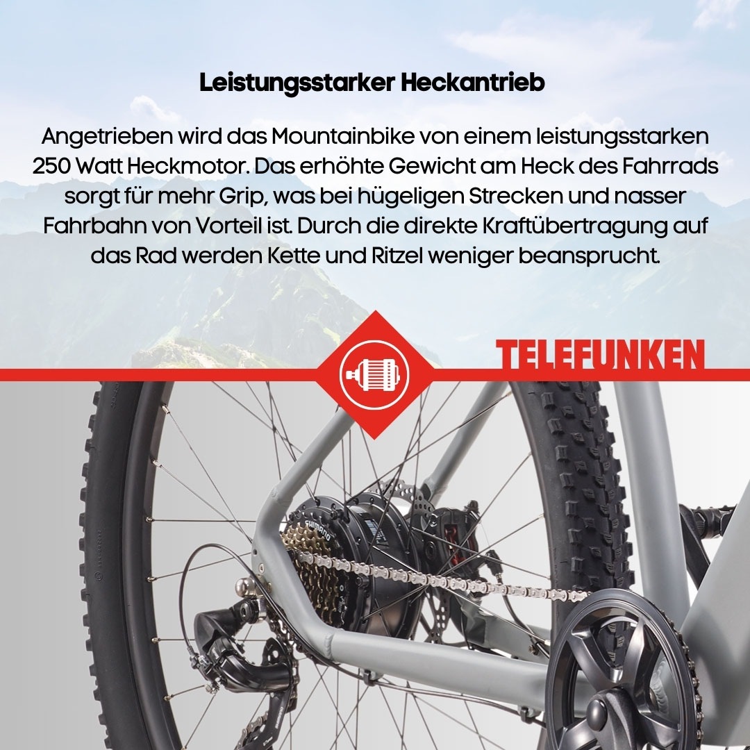 Telefunken E-Bike »Aufsteiger M921«, 7 Gang, Shimano, Heckmotor 250 W, (29 Zoll, Scheibenbremsen), Pedelec, Elektrofahrrad für Damen u. Herren, MTB, Mountainbike