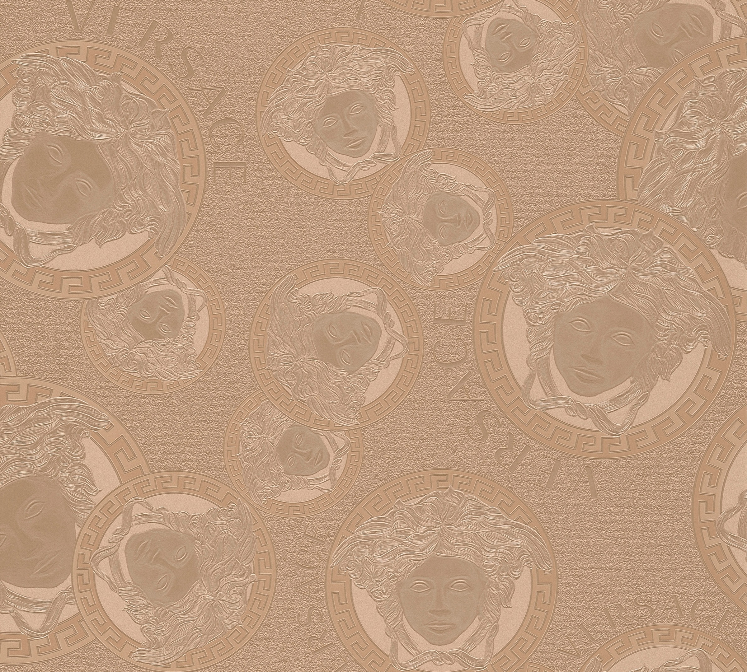 Versace "Wallpaper Versace 5 Medusakopf Metallic" glänzend hochglänzend metallic leicht strukturiert Designertapete Tapeten Wohnzimmer Schlafzimmer Küche modern Flur Optik