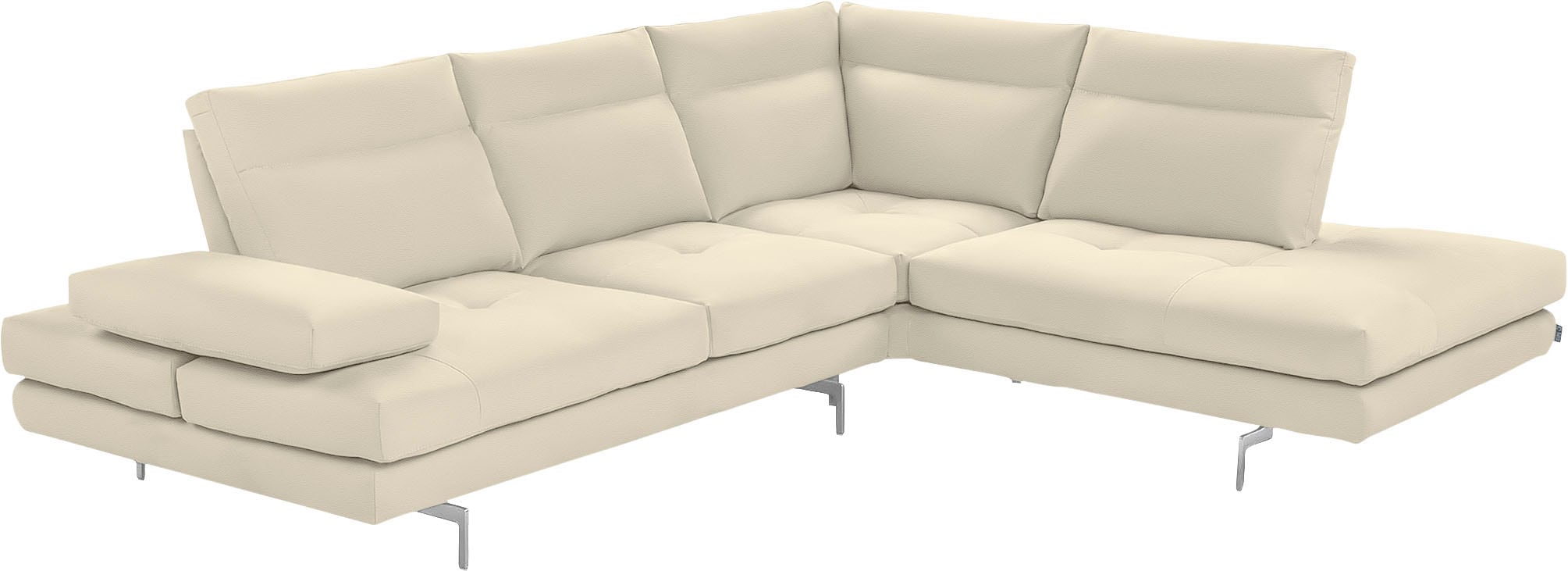 CALIA ITALIA Ecksofa "Toby Wing, B/T: 288/232 cm, Multifunktionssofa, Designsofa, L-Form" Sitztiefenverstellung und Armteilfunktion, Füße chrom glänzend