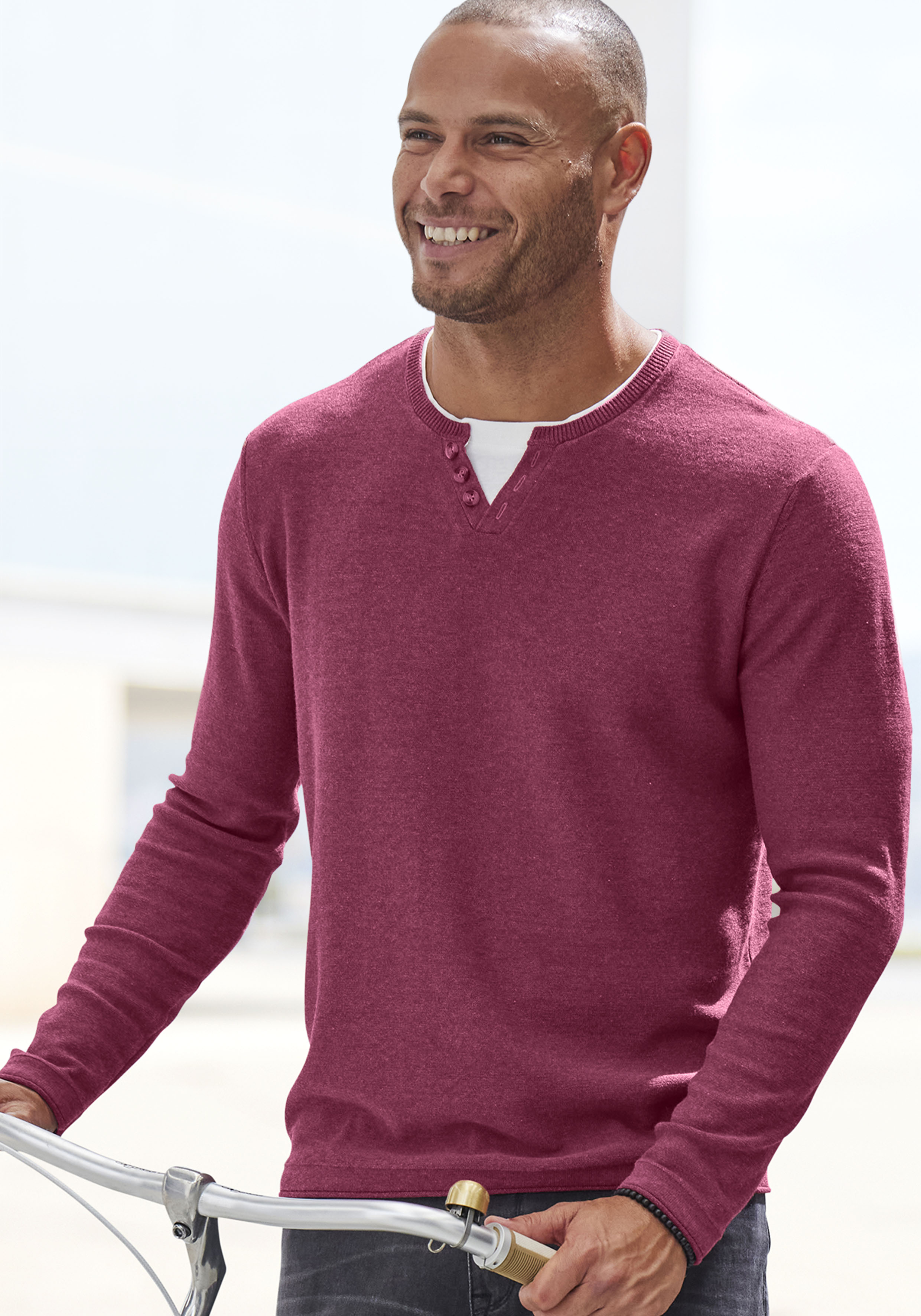Thumbnail - H.I.S Strickpullover, Pullover mit hochwertiger Halslochverarbeitung in double-layer Optik