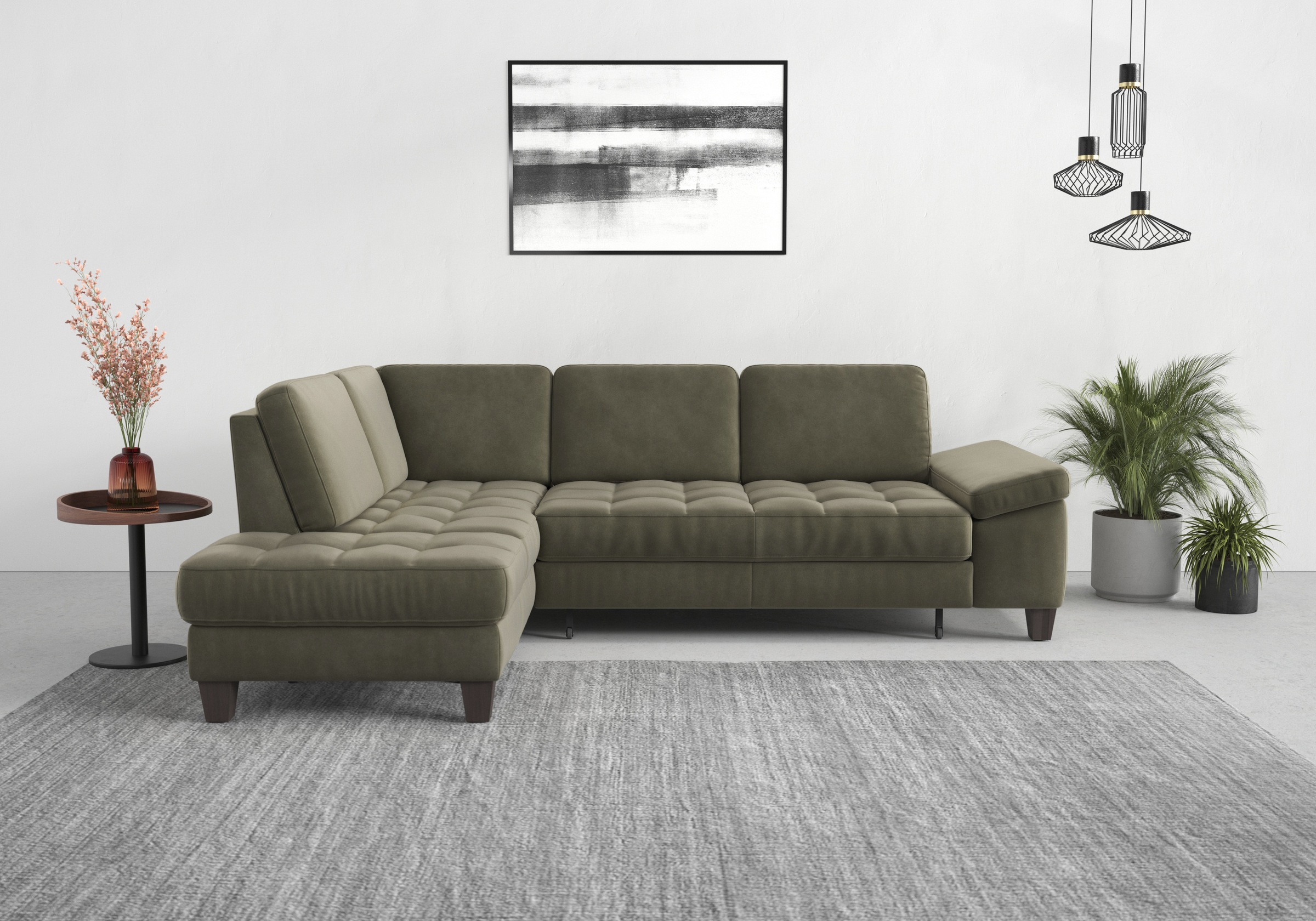 Ecksofa SIT & MORE "Westham L-Form", grün (lindgrün), B:261cm H:88cm T:179cm, 100% Polyester, Sofas, Ecksofa, mit Ottomane, mit oder ohne Bettfunktion, Bettkasten, Verstellung 10