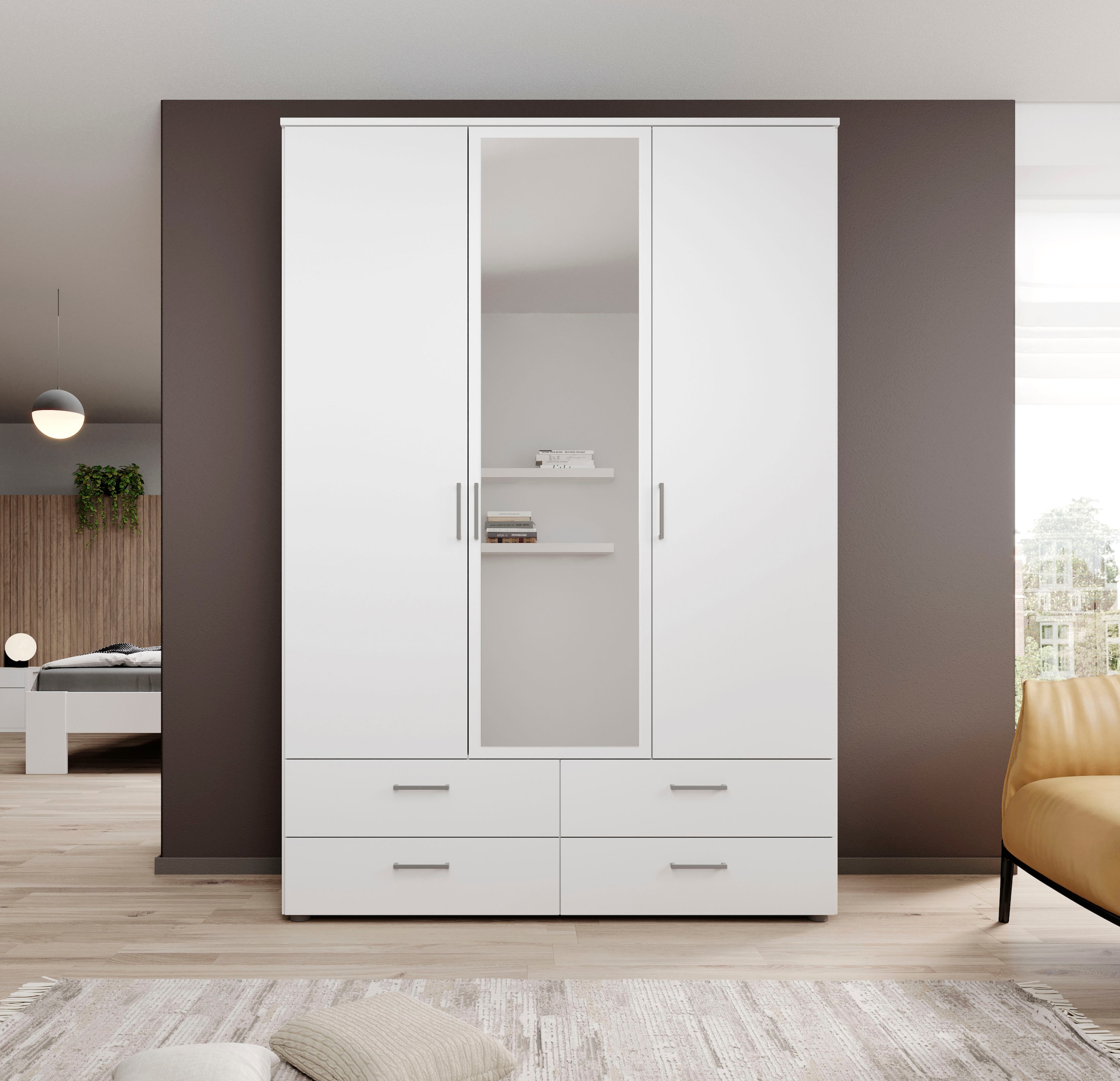 Schlafkontor Drehtürenschrank »Spazio«, weiß, Schlafzimmerschrank mit Spiegel