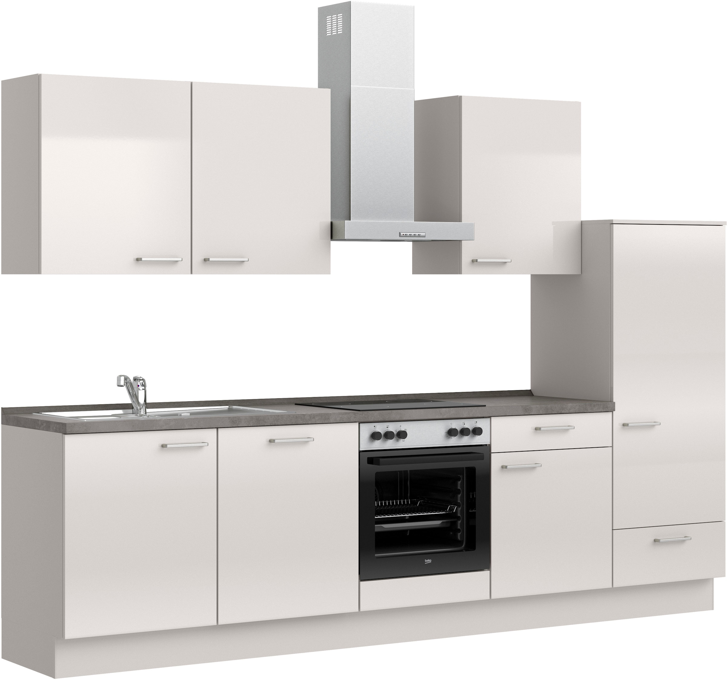 nobilia® Küchenzeile »"Flash I", NEU: individuell anpassbar mit gratis Profi-Beratung« vormontiert, Breite 300 cm, Ausrichtung wählbar, wahlw. mit E-Geräten