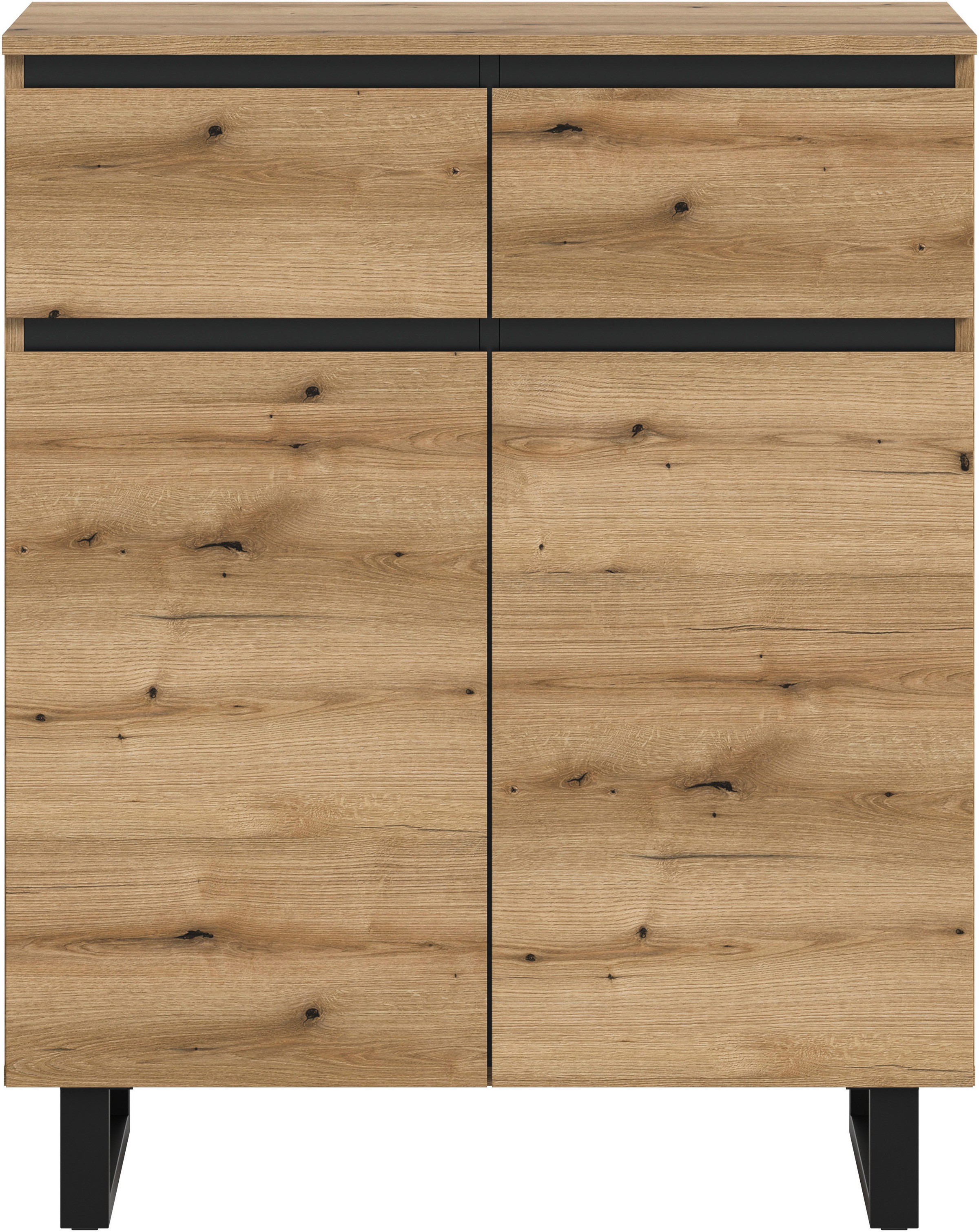 INOSIGN Kommode »TOMA, Höhe: 99cm, mit Metall-Kufen-Fuß, 2 Türen, 2 Schubkästen«, Anrichte, Sideboard, Schrank, Board, Highboard