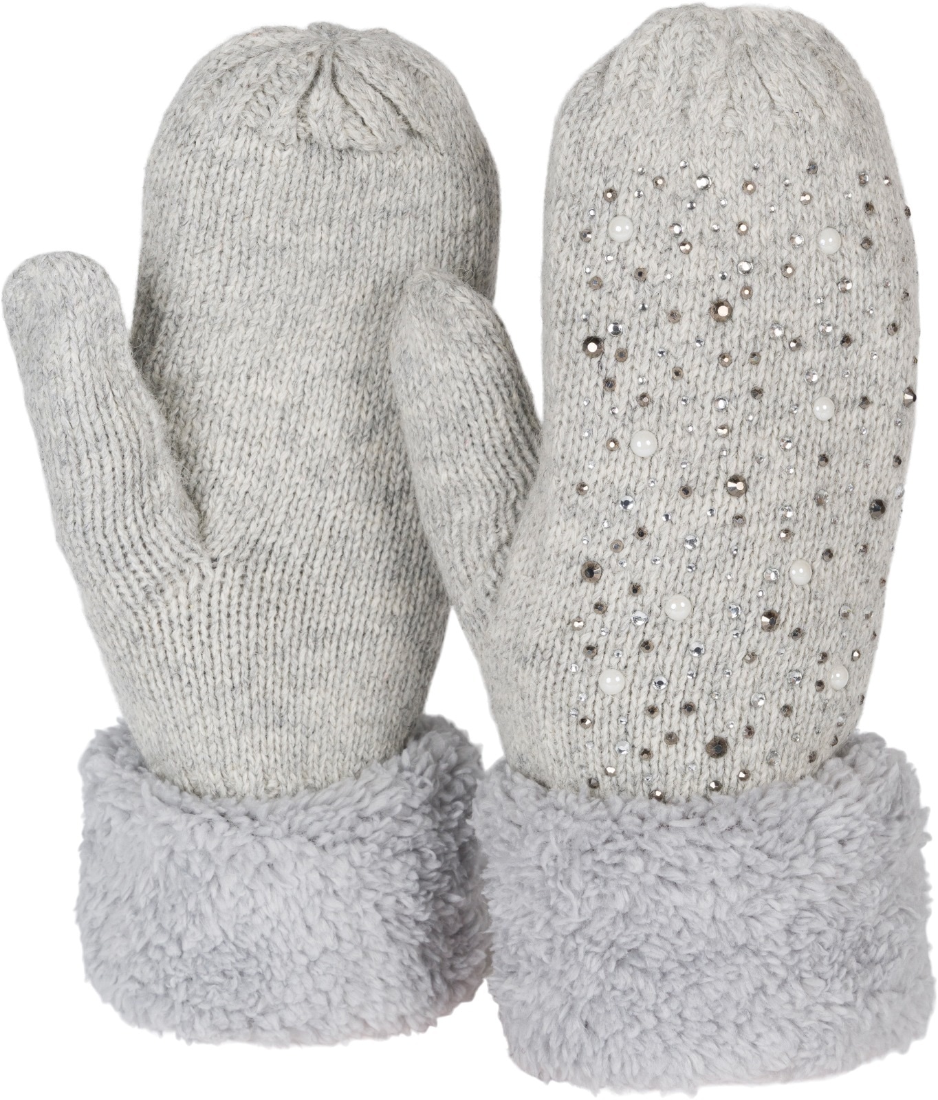 styleBREAKER Fäustlinge "Strickhandschuhe Fäustlinge mit Strass und Perlen" 2 Stk.