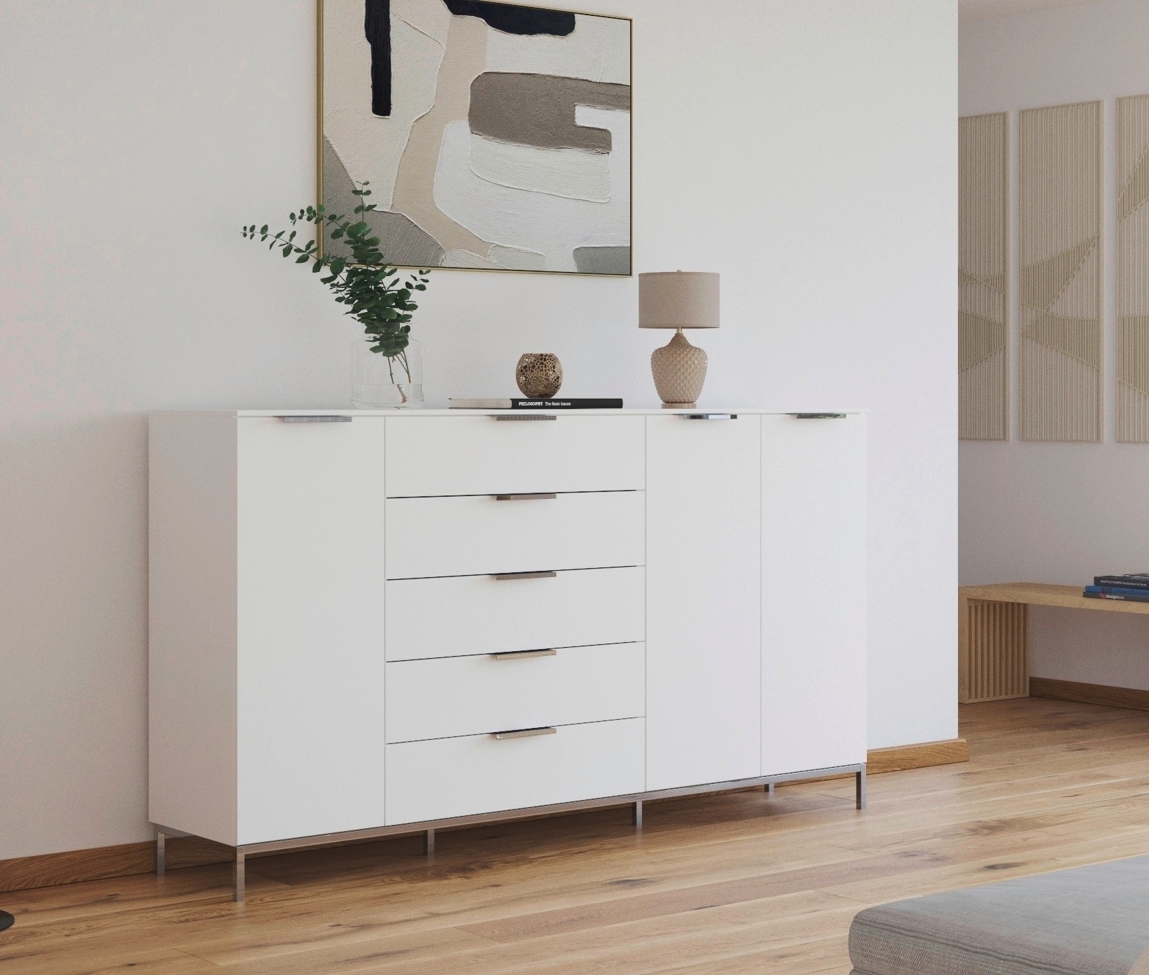 rauch Kombikommode »Kommode Türkommode Sideboard Kombikommode FLIPP«, (Breite 200 cm mit 4 Einlegeböden), 3-türig mit 5 Schubladen und Soft-Close-Funktion