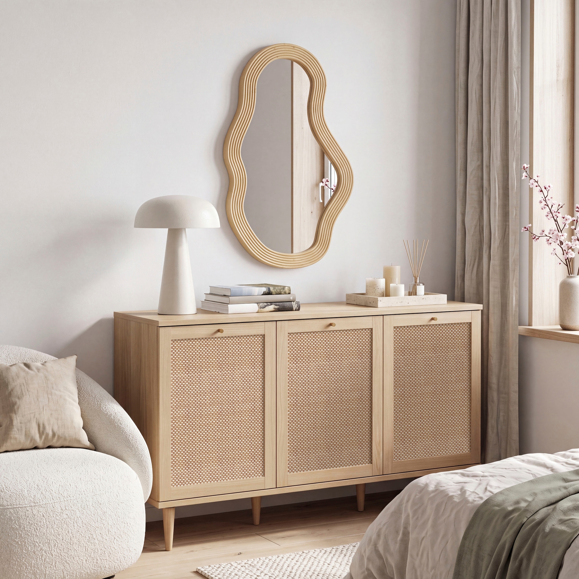 OTTO home Sideboard »ELLIAN mit  Wiener Geflechtoptik, 3 Türen, Boho Stil, Vintage« Holzfüße, Metallgriffe, Made in EU, viel Stauraum, FSC® zertifiziert