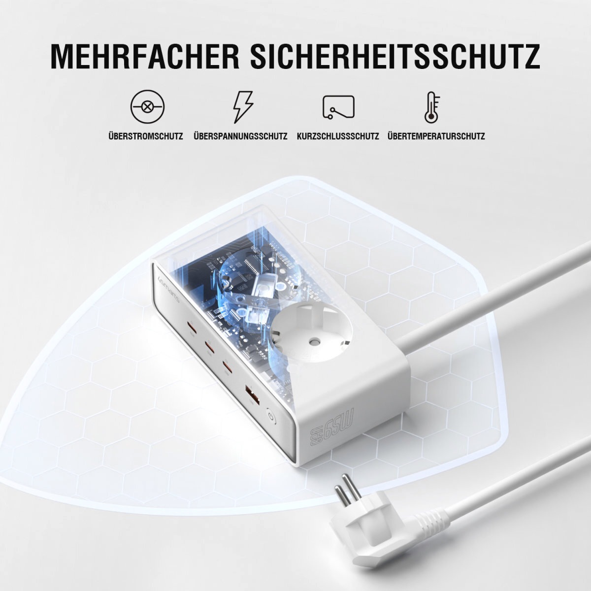 4smarts USB-Ladegerät »Desk Charger GaN 65W mit AC-Steckdosen«