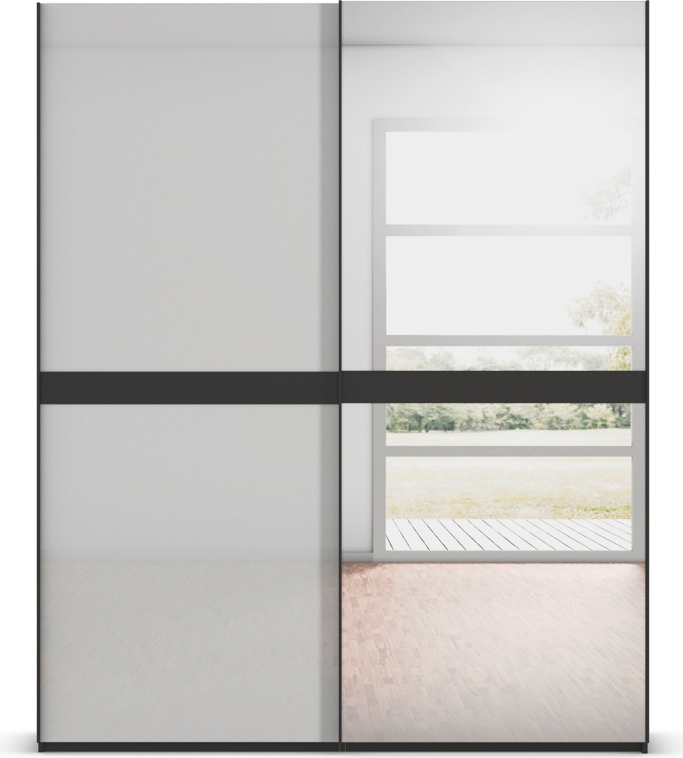 rauch Schwebetürenschrank »Kleiderschrank Schrank Garderobe Schlafzimmerschrank SCALE-LINE«, edle Optik mit Bauchbinde mit Glas/Spiegel-Front MADE IN GERMANY