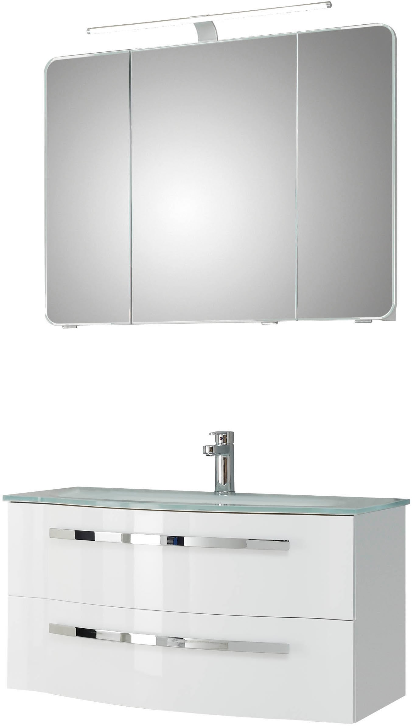 Saphir Badmöbel-Set "Serie 4005, vormontiert, Glaswaschbecken, Spiegelschra günstig online kaufen