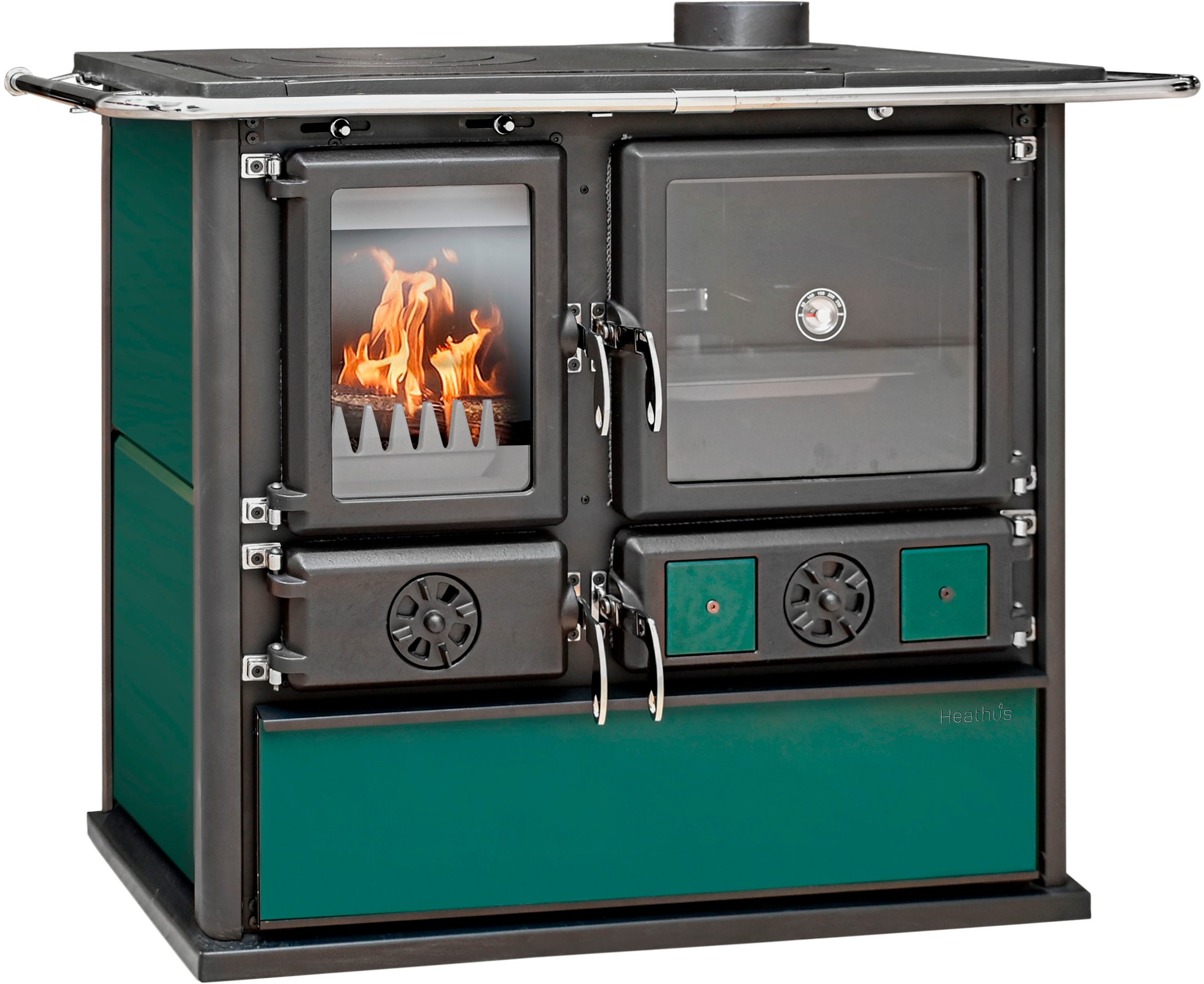 Festbrennstoffherd "Heathus Küchenofen »Cook Premium« Green Pepper", schwarz, Kaminöfen, Ofenherd zum Heizen, Kochen & Backen