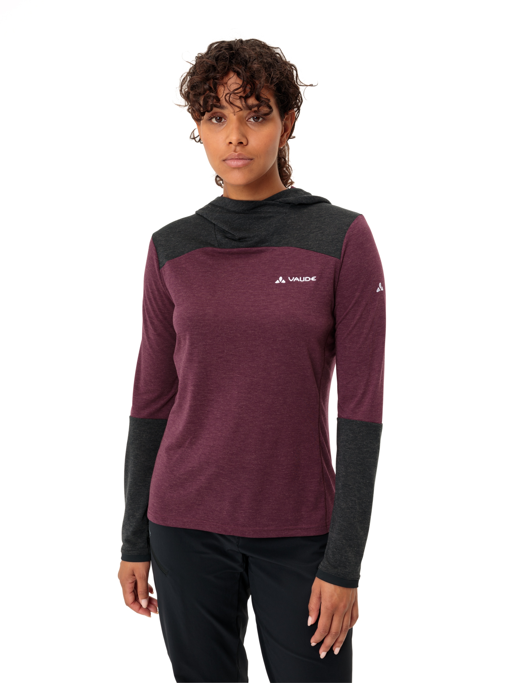 VAUDE Funktionsshirt "WOMENS TREMALZO LS SHIRT" mit Kapuze und Schalkragen, Langarm-Design