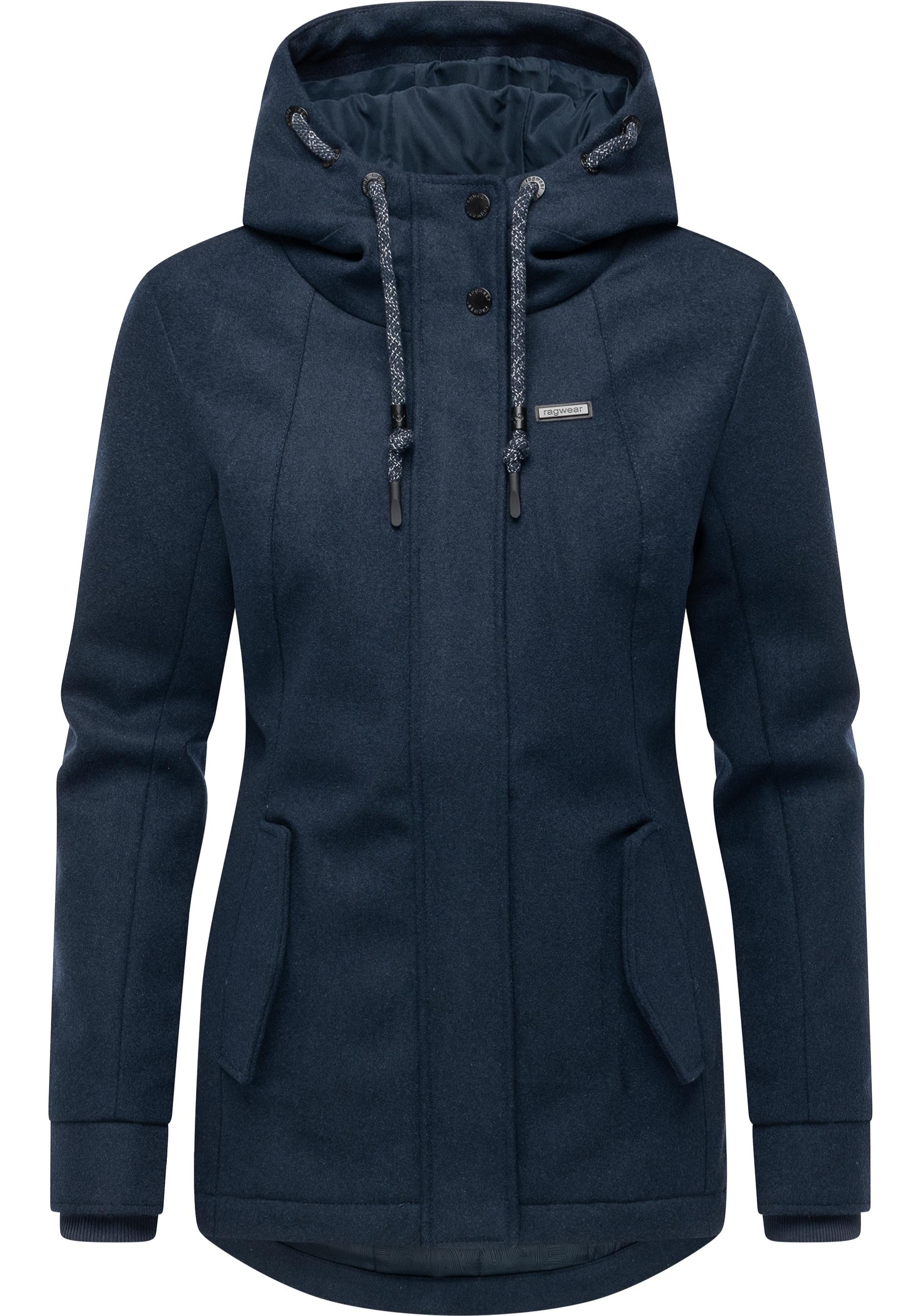 Winterjacke RAGWEAR "Monadde Felt YOUMODO", Damen, Gr. M (38), navy, Obermaterial: 100% Polyester; Innenfutter: 100% Polyester; Wattierung: 100% Polyester, Basic, tailliert Po-bedeckend, hoch geschlossener Ausschnitt, mit Riegel,verstellbar Rippstrickbünd
