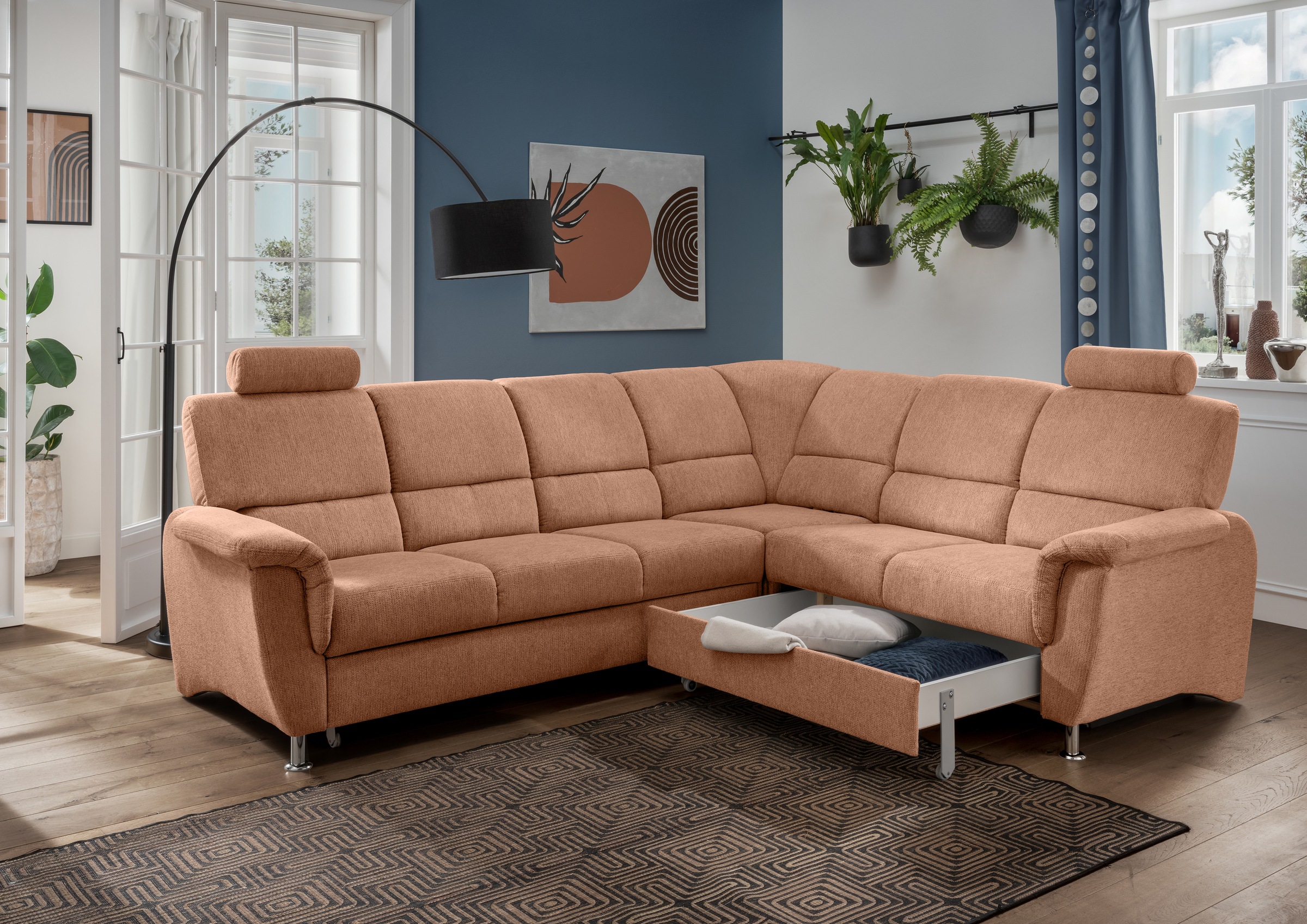 Home affaire Ecksofa "Pisa L-Form, mit Schlaffunktion, Stauraum, 2x höhenve günstig online kaufen