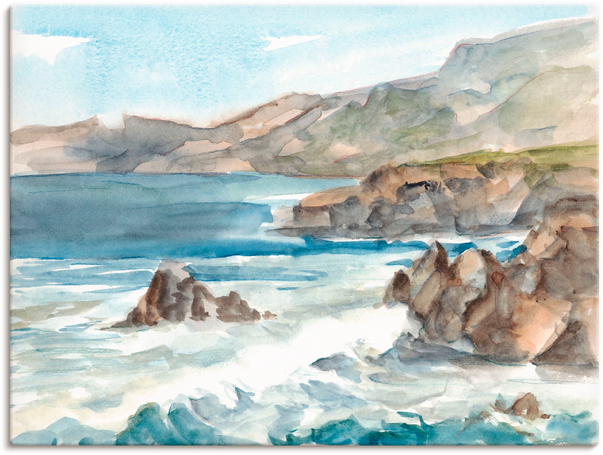 Artland Leinwandbild "Wasserfarben Küste II", Küste, (1 St.), auf Keilrahmen gespannt