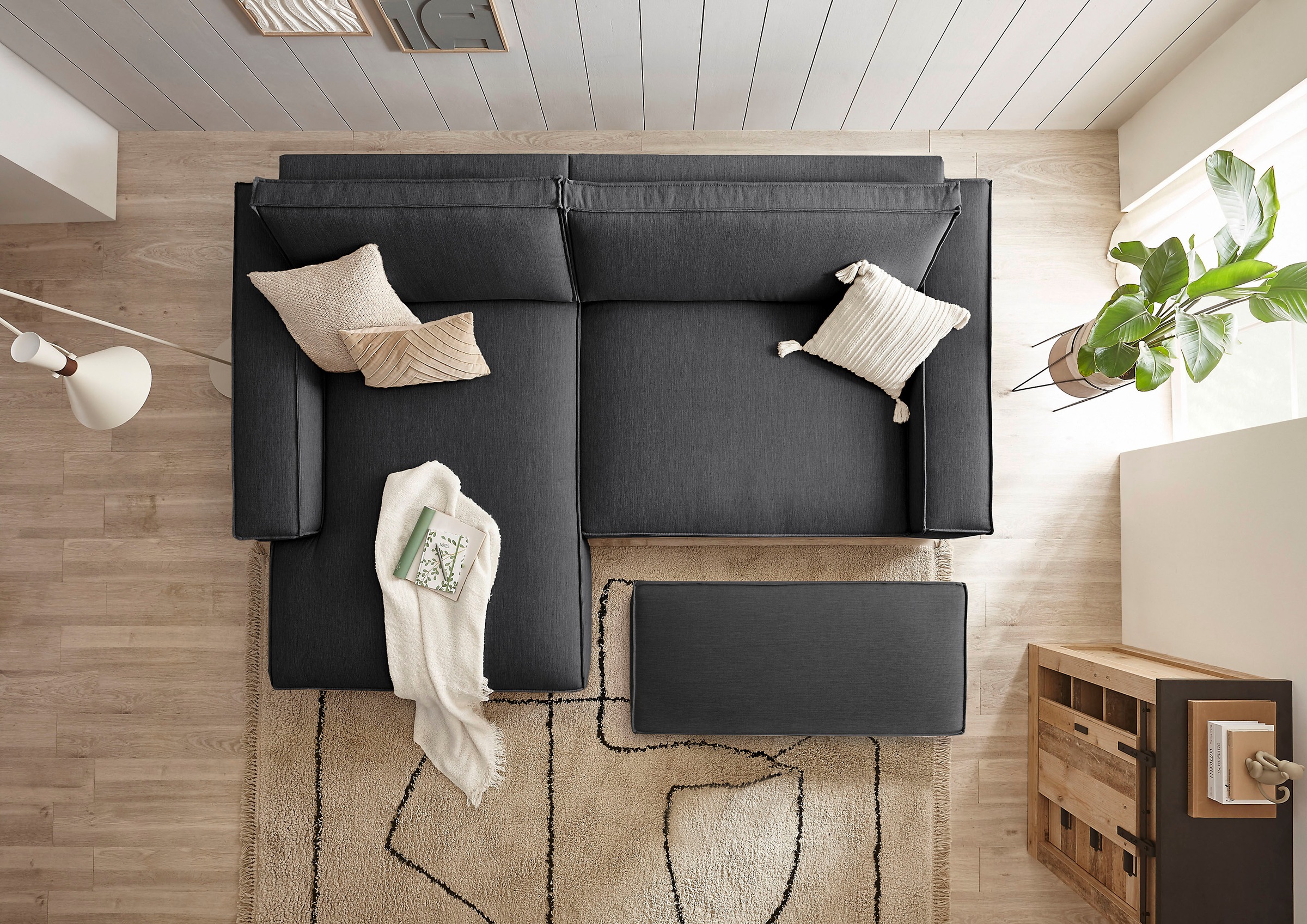 Home affaire Polsterecke »NEU: SHERWOOD XXL tief, L-Form mit Schlaffunktion, Big-Sofa mit Hocker«, (Set, 2 St.), stellbar zum Schlafsofa (Krokodilverbinder), Cord, Leinenoptik