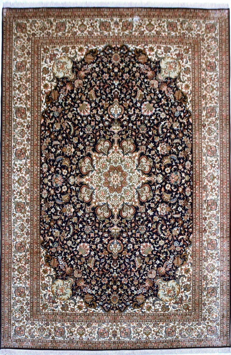 Kayoom Seidenteppich »Kashan 9596«, rechteckig, 10 mm Höhe, Einzelstück mit Zertifikat, Wohnzimmer