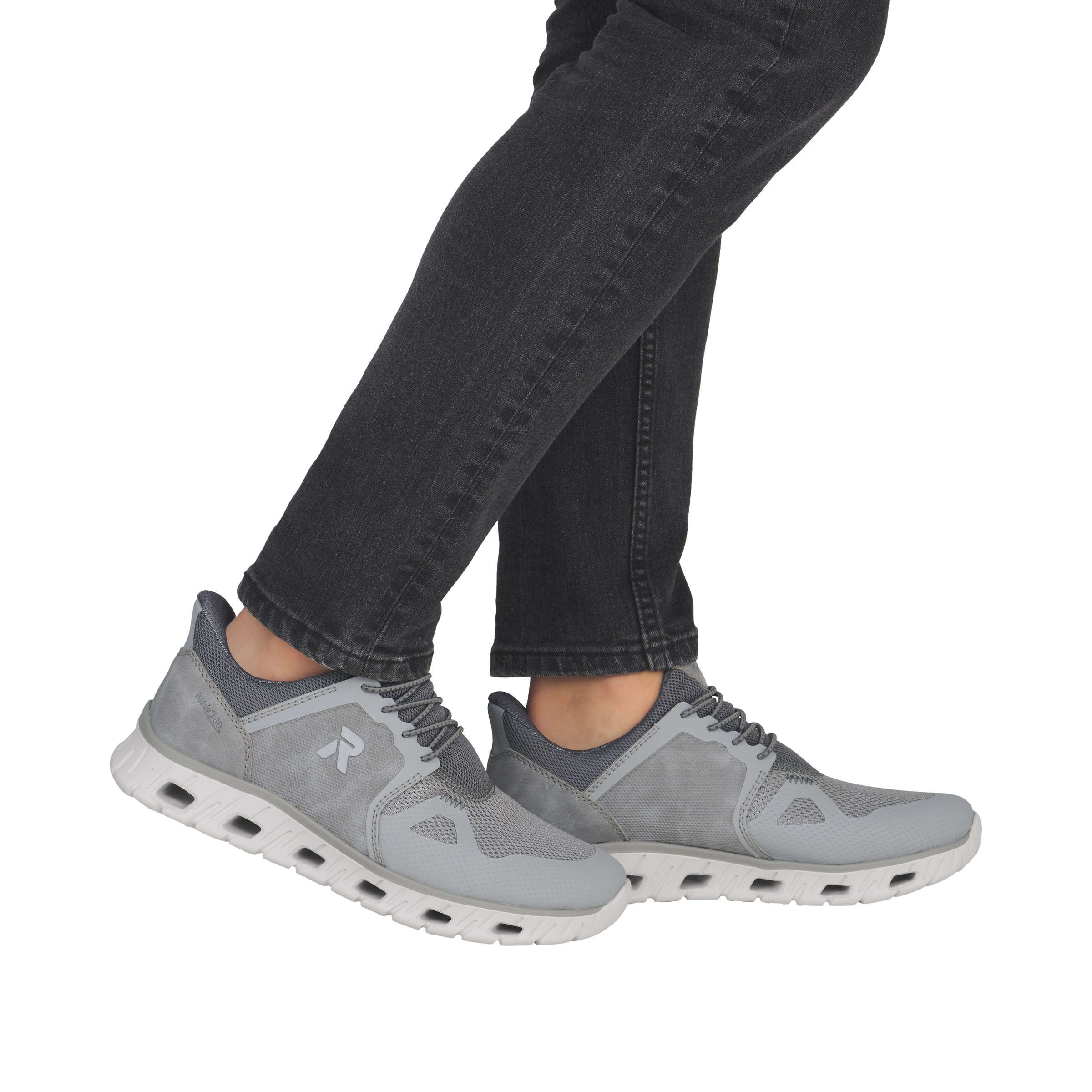 Slip-On Sneaker RIEKER "Ready2GO", Herren, Gr. 42, grau, Lederimitat, Textil, Schuhe, Schlupfschuh, Freizeitsneaker mit Gummizug und weichem Schaftrand 3