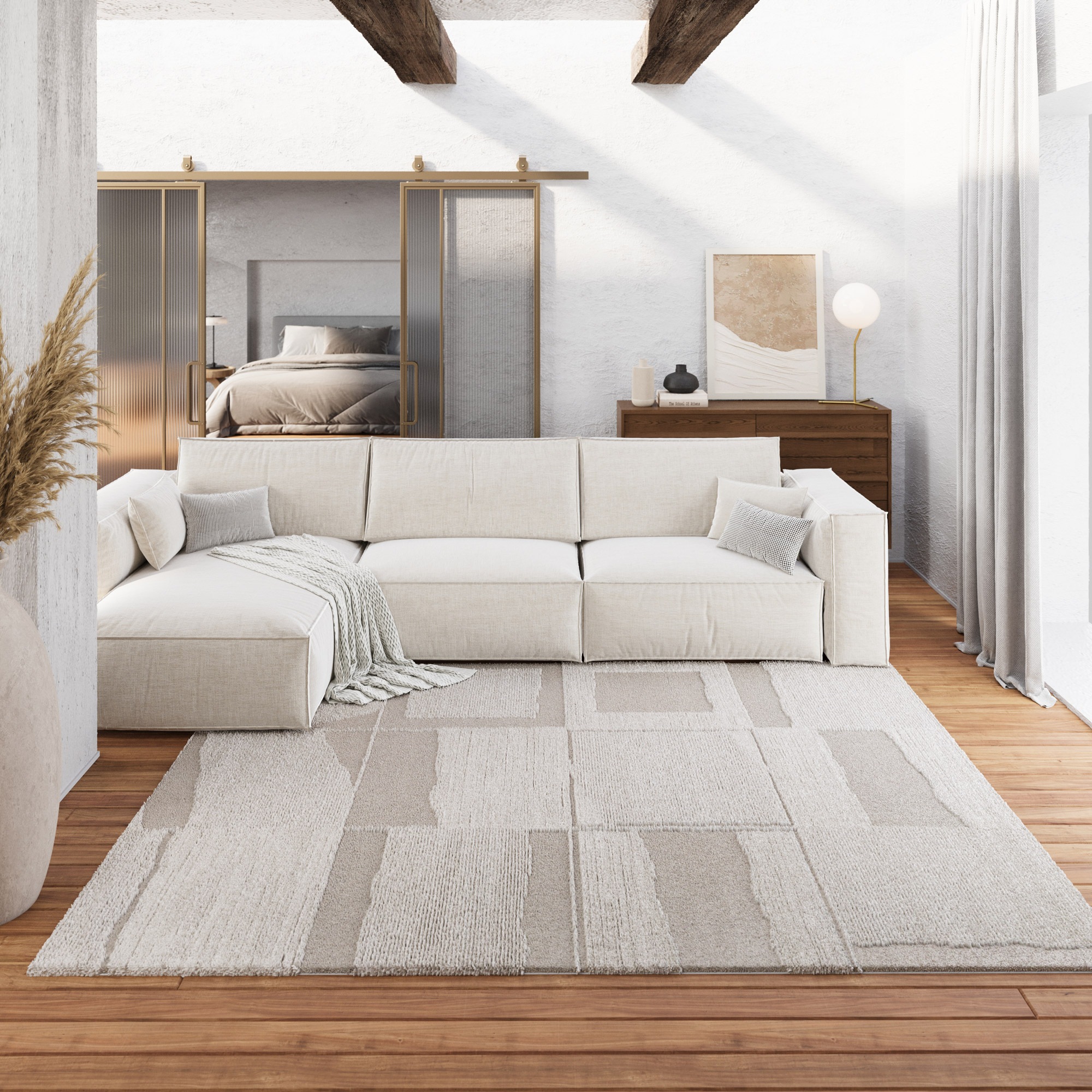 Wecon home Teppich »Ingvar«, rechteckig, 18 mm Höhe, Gewebt, Hoch-Tief, pflegeleicht, kariertes Design, Scandi, Wohnzimmer