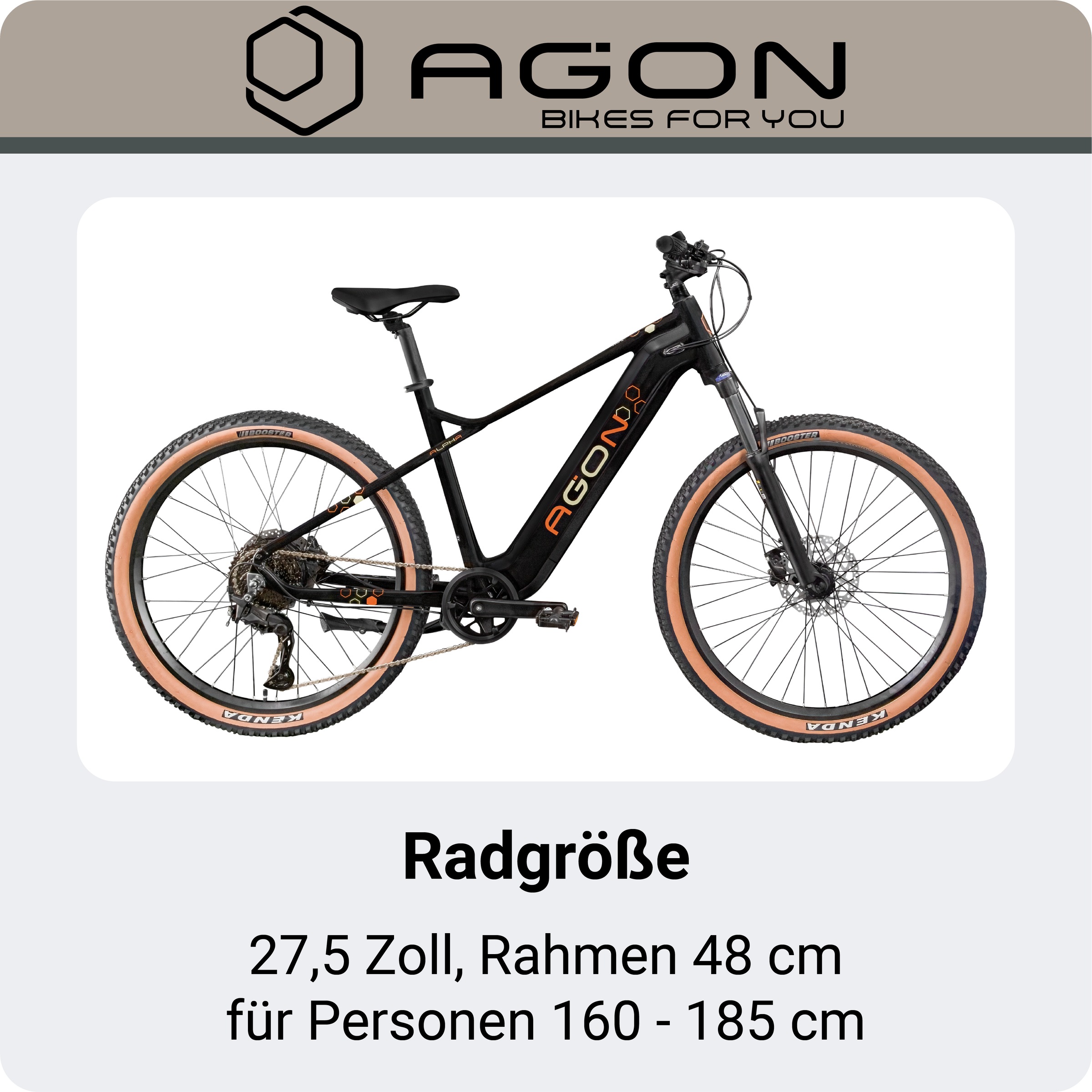 Agon Alpha E Bike Mountainbike Herren 160 - 185 cm Pedelec 27,5 Zoll Hardtail MTB Trail mit Ananda Motor 10 Gang 540 Wh