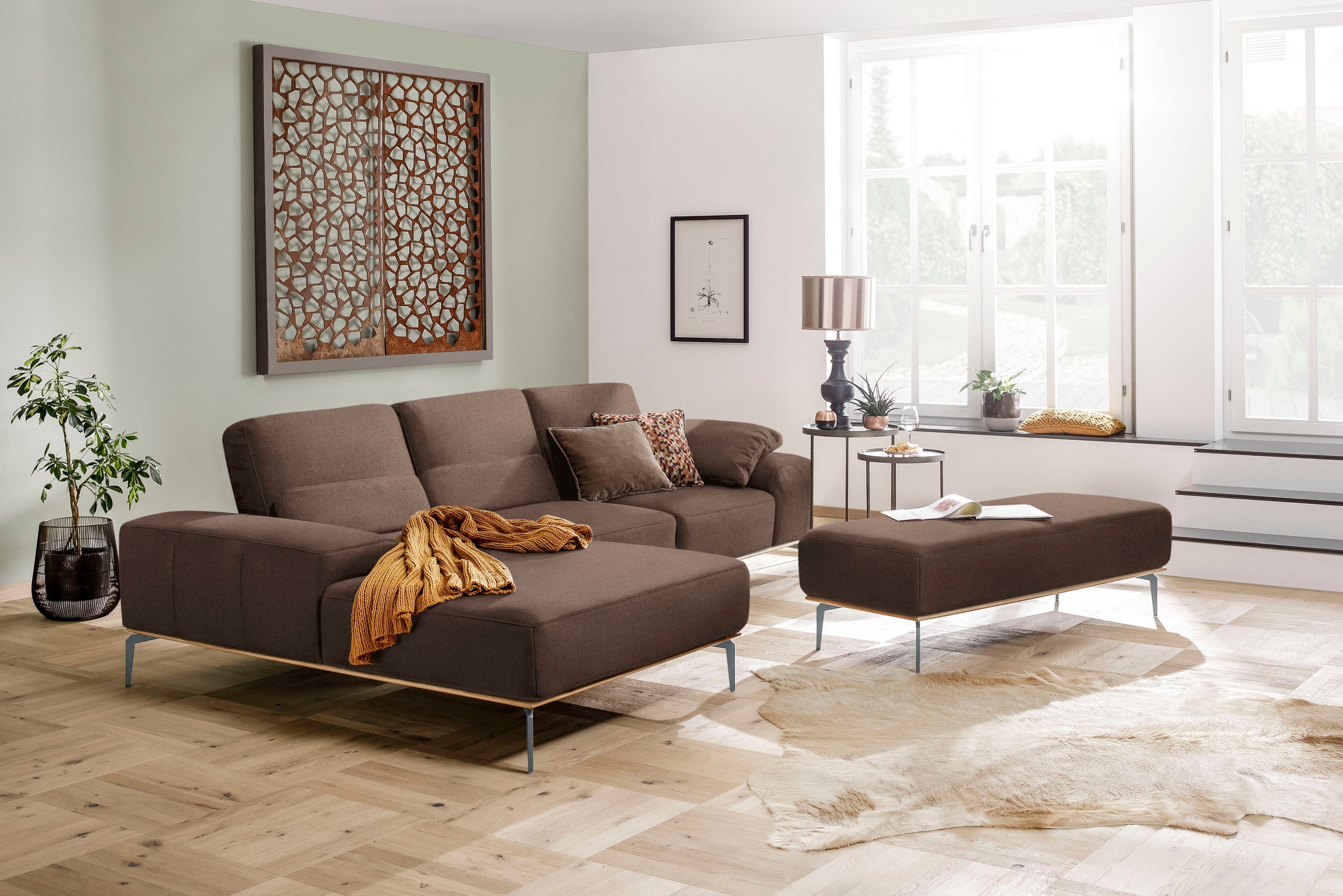 W.SCHILLIG Polsterhocker »run«, mit elegantem Holzsockel, Füße in Silber matt, Breite 150 cm