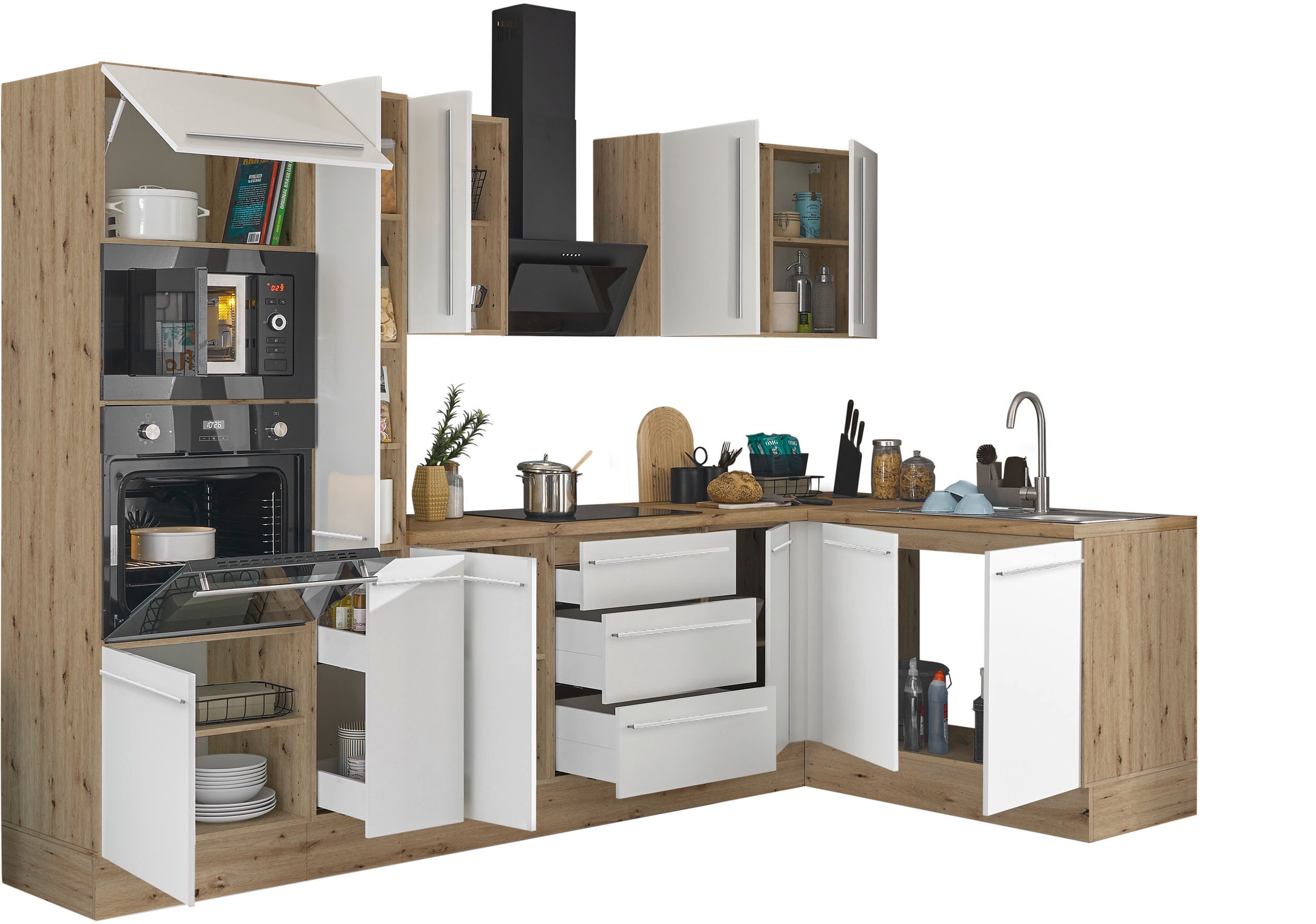 KOCHSTATION Winkelküche »Florida, Stellbreite 300x165 cm« wahlweise mit E-Geräten, mit Softclose für Türen und Schubkästen